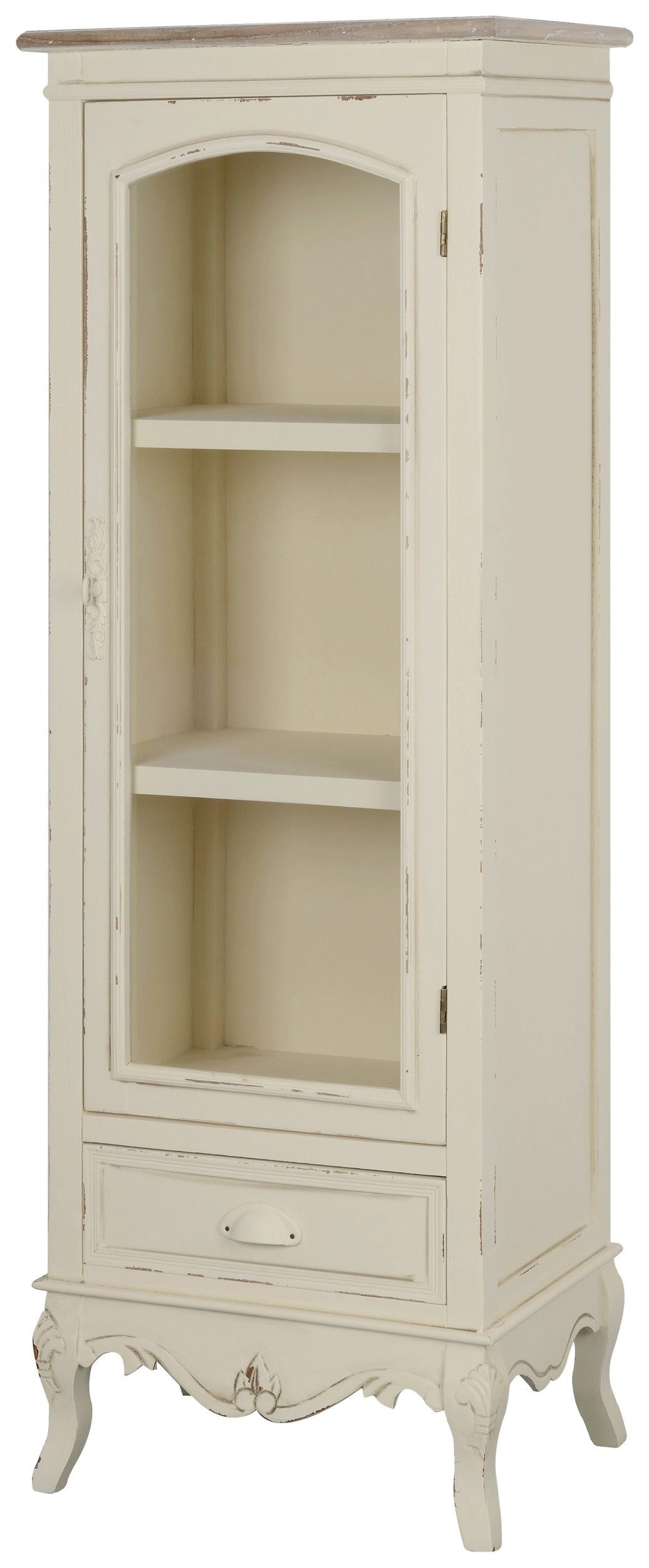 Stylefy Vitrine Rimini Pappel Creme (Standvitrine) aus Massivholz, viel Stauraum, mit Schublade, Landhausstil