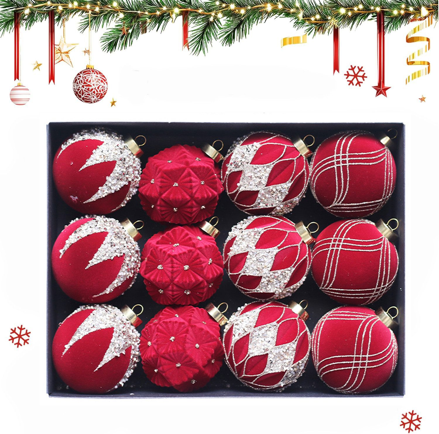 Coonoor Weihnachtsbaumkugel 12 Stück Christbaumkugeln, 8cm Weihnachtskugel, Christbaumschmuck, Weihnachtsbaumschmuck,deko Weihnachten