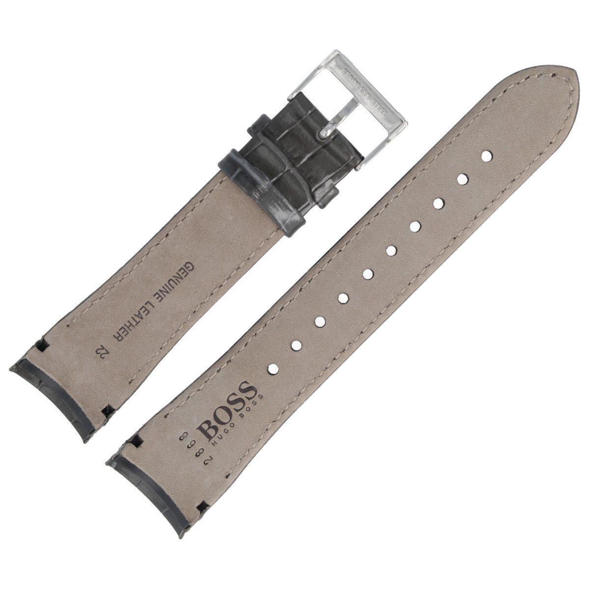 BOSS Uhrenarmband 22mm Leder Grau 659302868