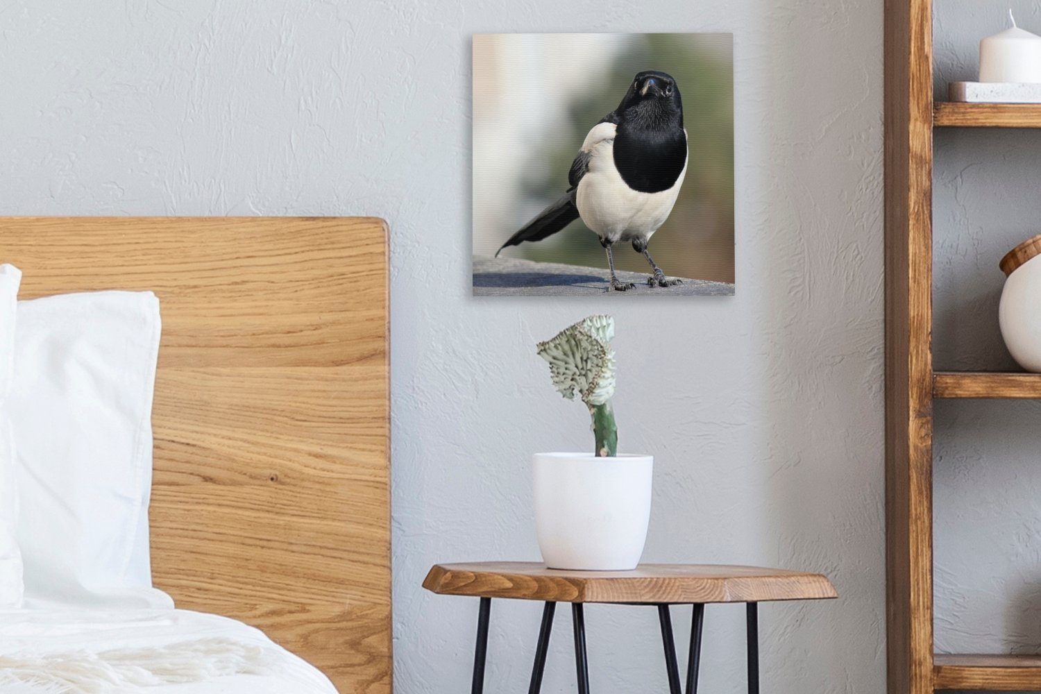 (1 - Vogel, Leinwand Leinwandbild St), Schlafzimmer für Bilder OneMillionCanvasses® Wohnzimmer Stein - Elster