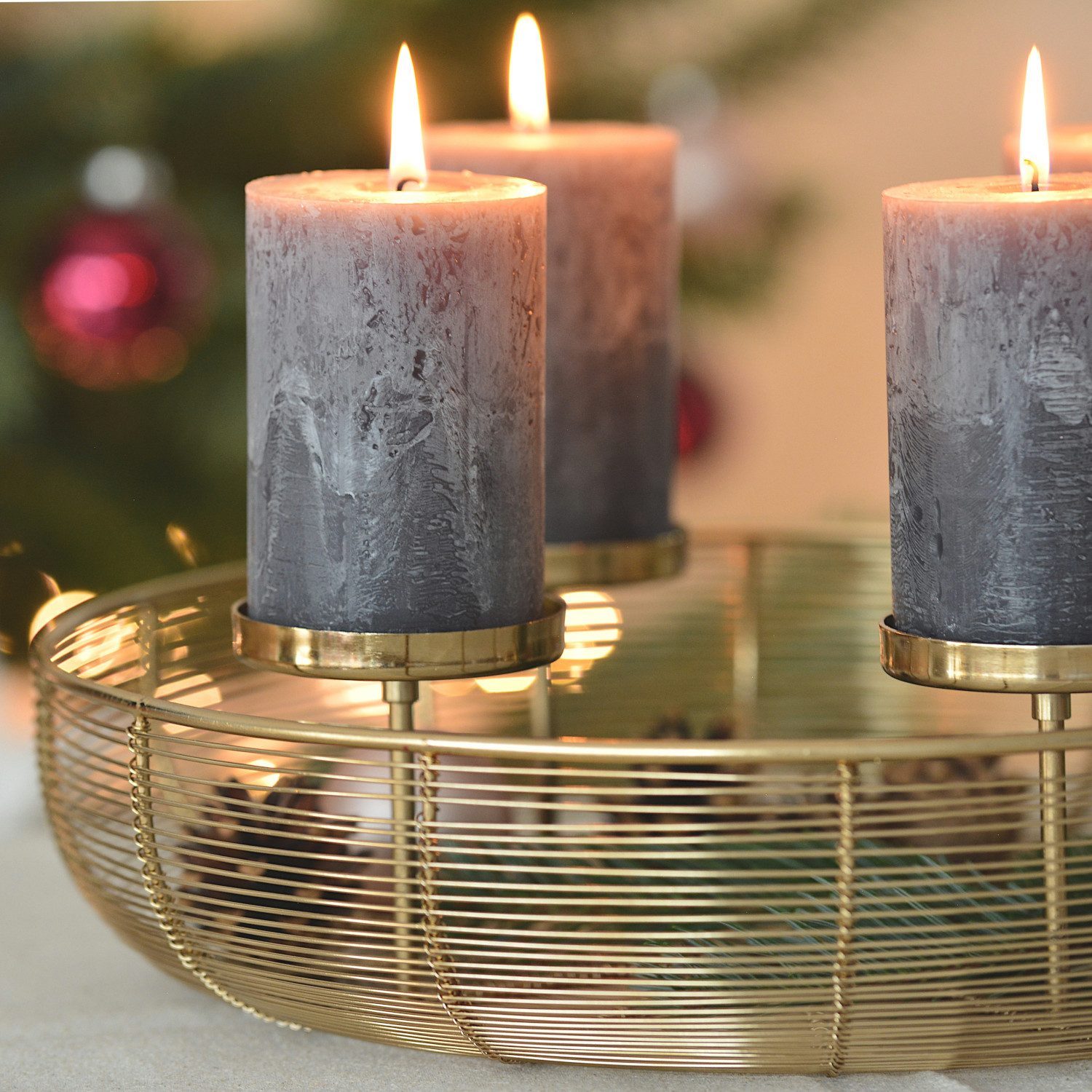 INtrenDU Adventsleuchter Adventskranz Metall gold 36cm