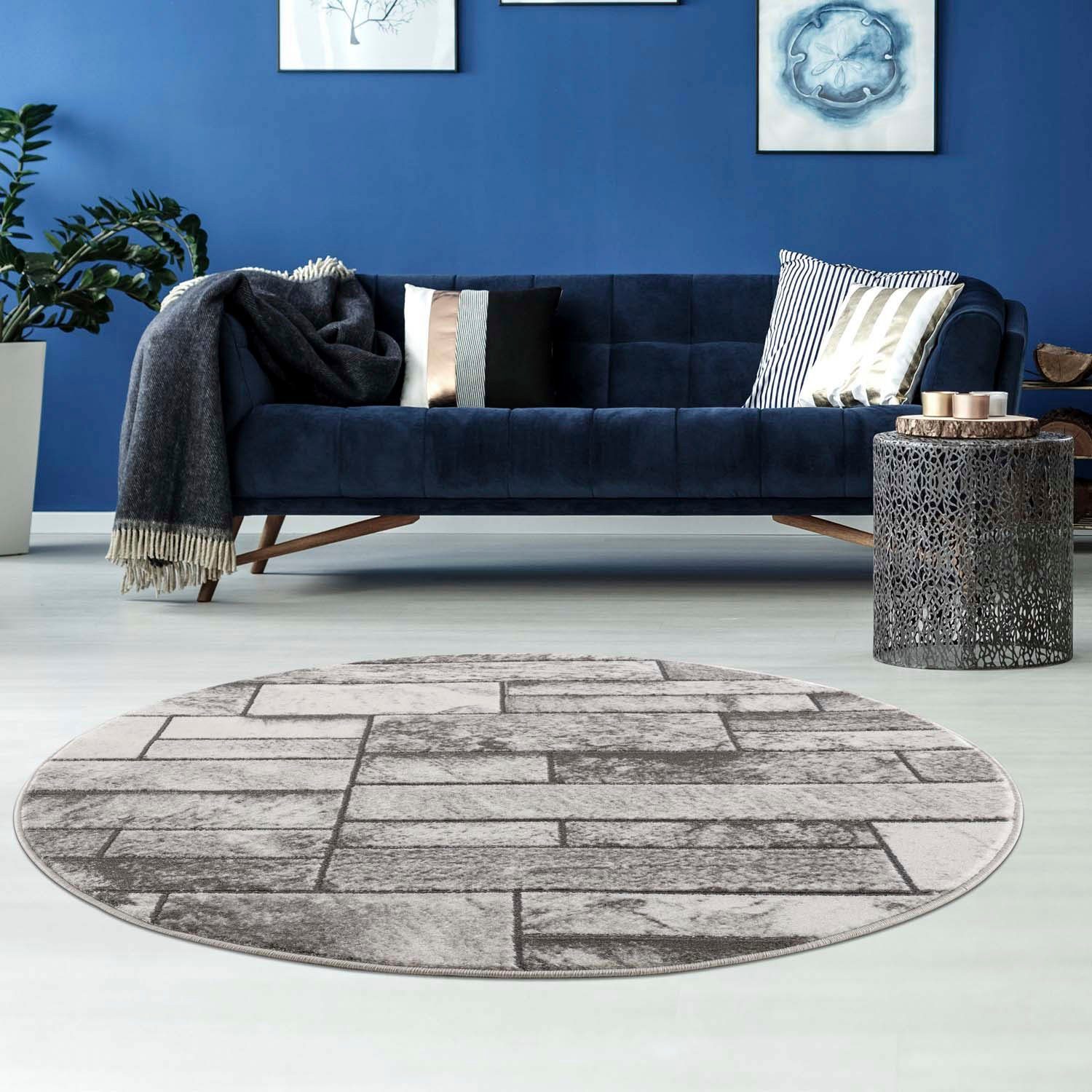 Carpet City Teppich Noa 9250, rund, Höhe: 11 mm, Stein Optik, Kurzflor, Mod günstig online kaufen