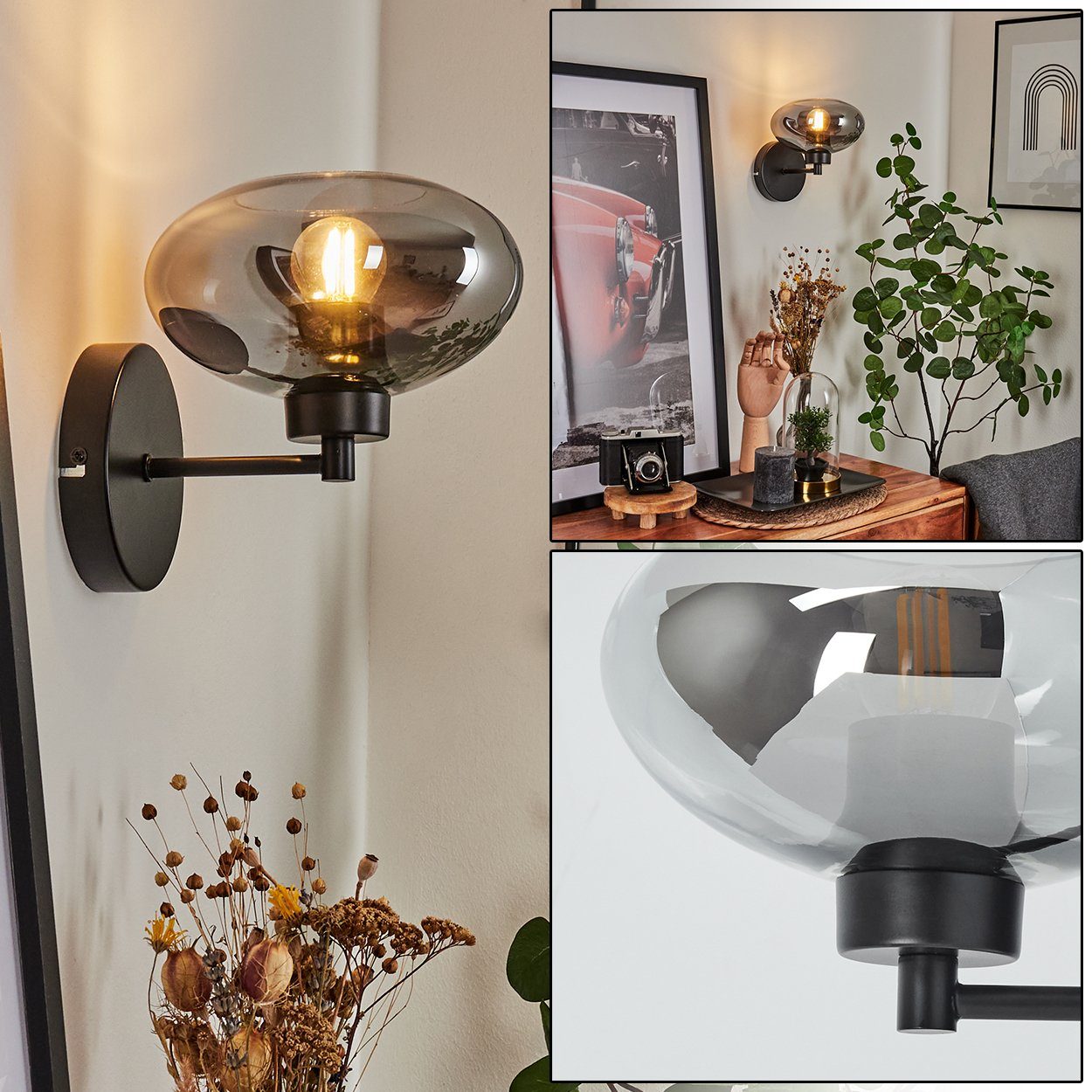 hofstein Wandleuchte »Pietramelara« Wandlampe aus Metall/Glas in Schwarz/Ra günstig online kaufen