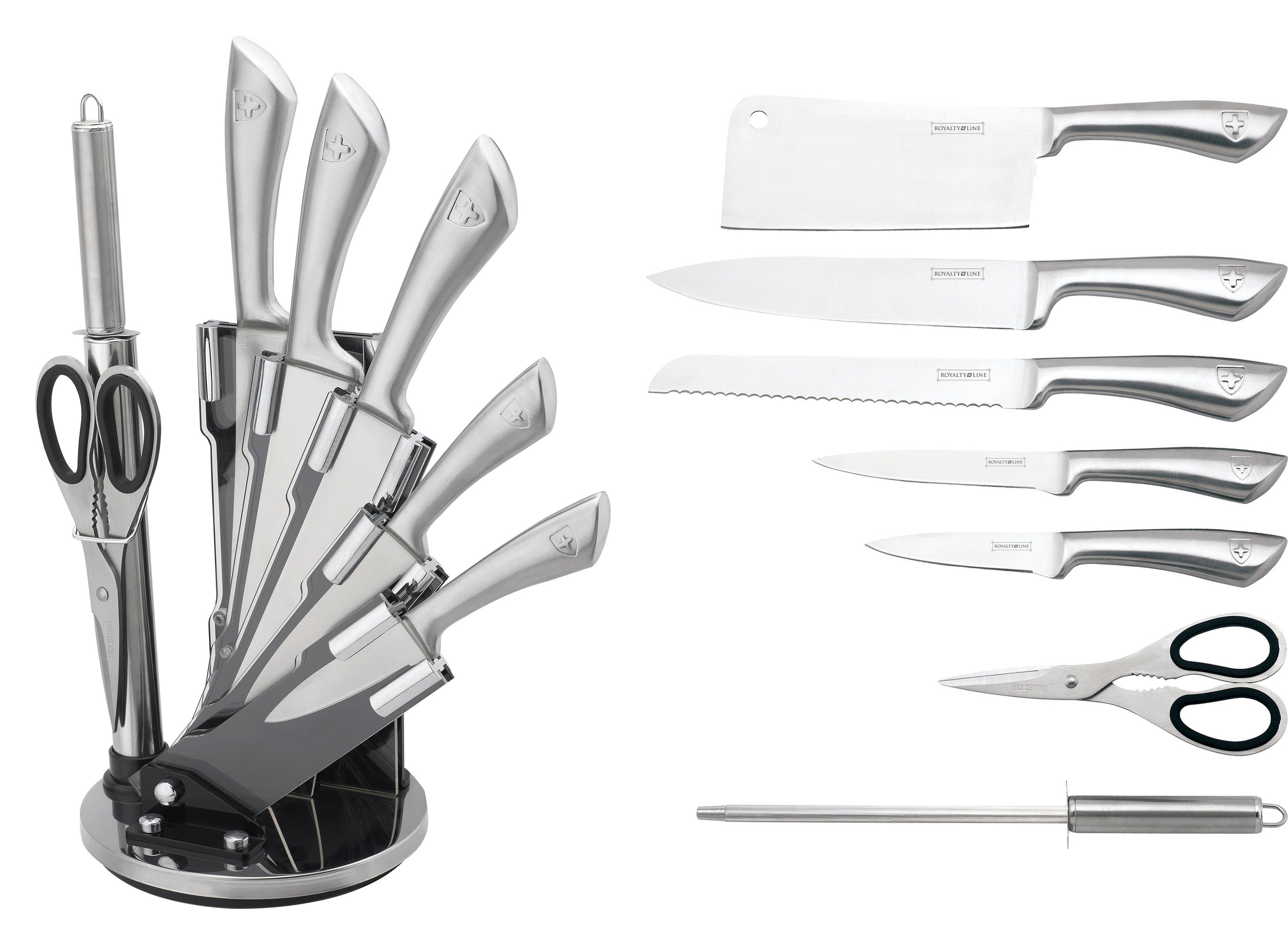Markenwarenshop-Style Messer-Set Messer Kochmesser Messerständer Messerset 8-tlg. Royalty Line silber (8 teiliges Schneide-Set)