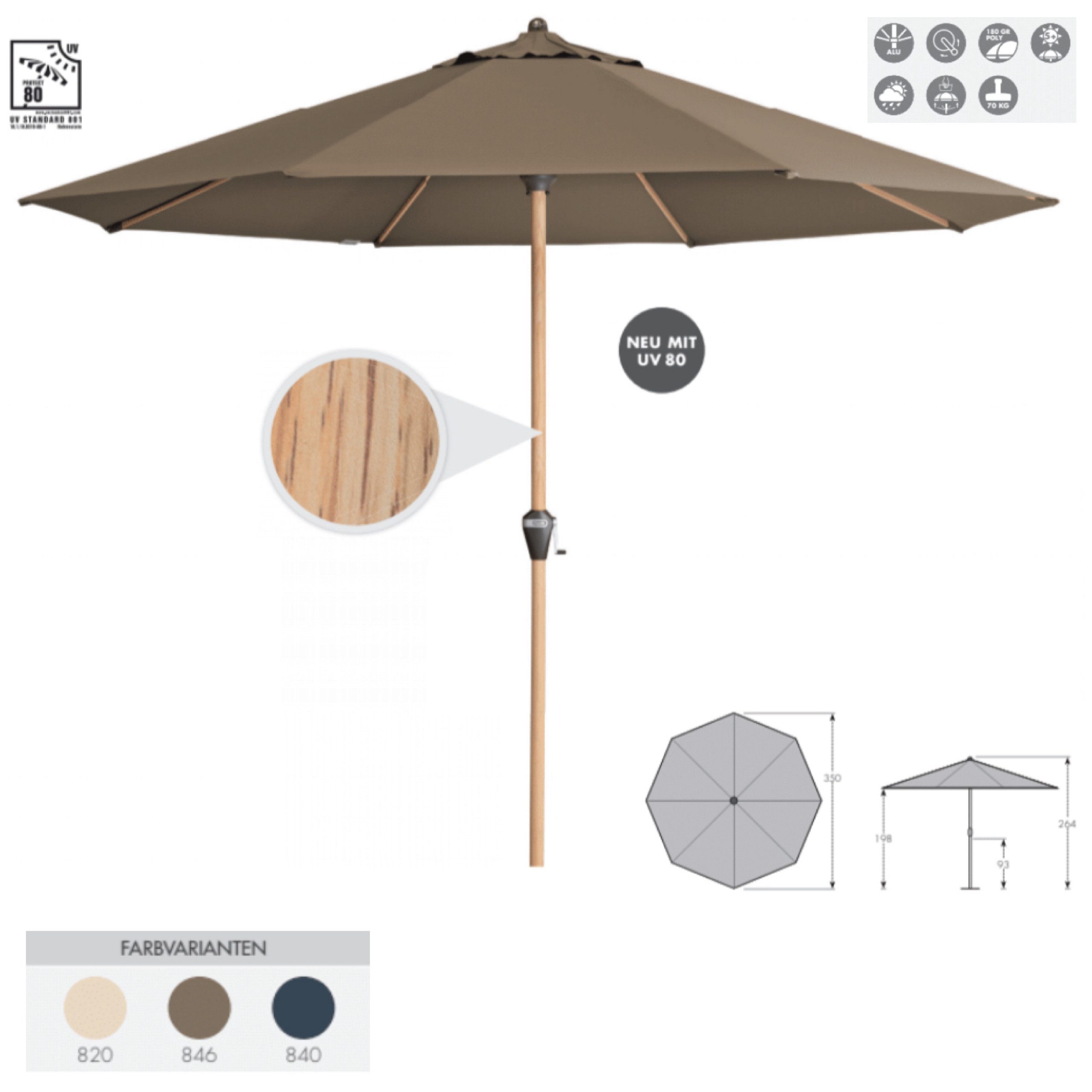 Doppler Schirme Sonnenschirm Doppler Alu Wood ø 350 cm Marktschirm Holzoptik Sonnenschirm rund 3