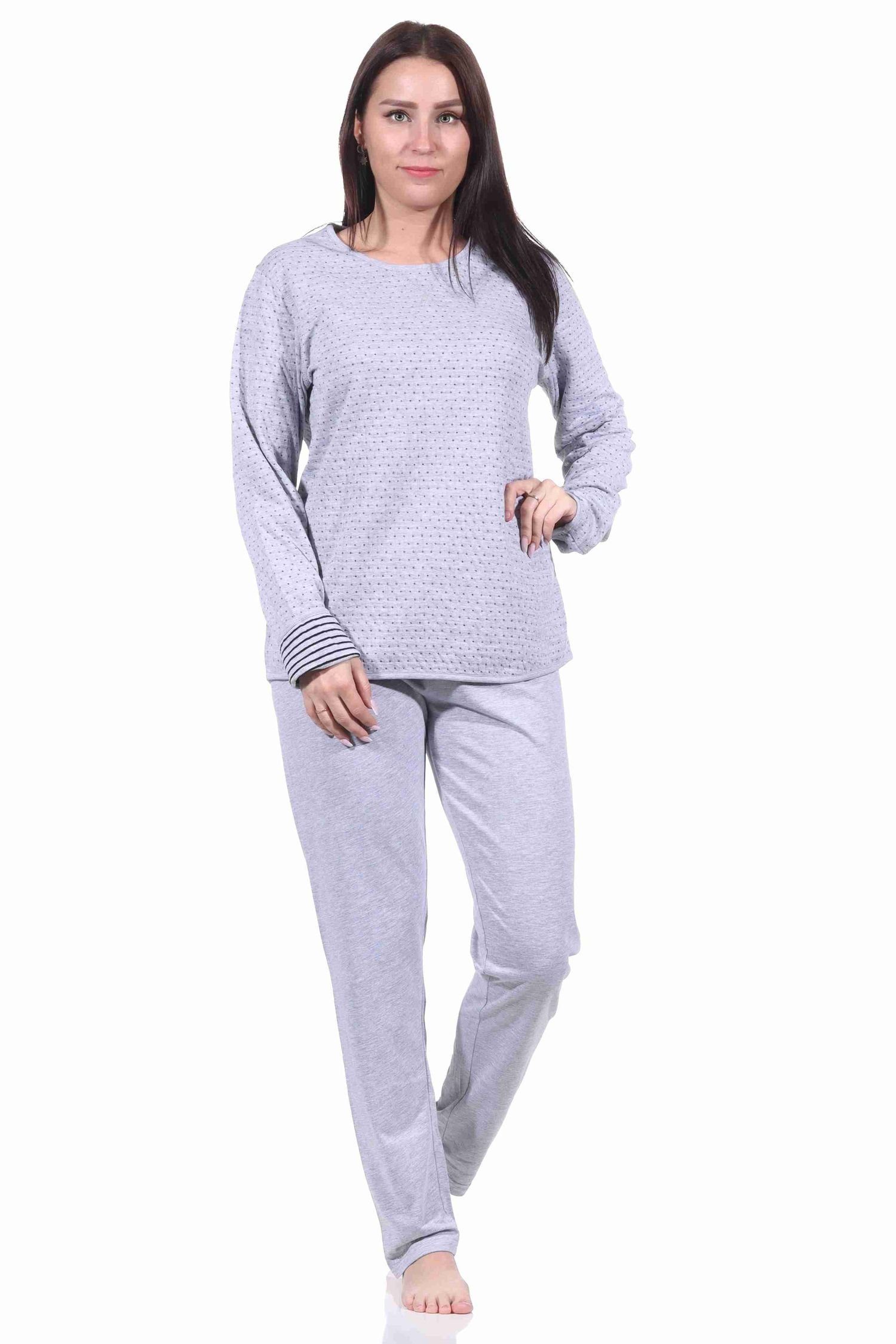 Damen 222 Normann Pyjama 10 Schlafanzug - langarm Wende 691 grau Pyjama