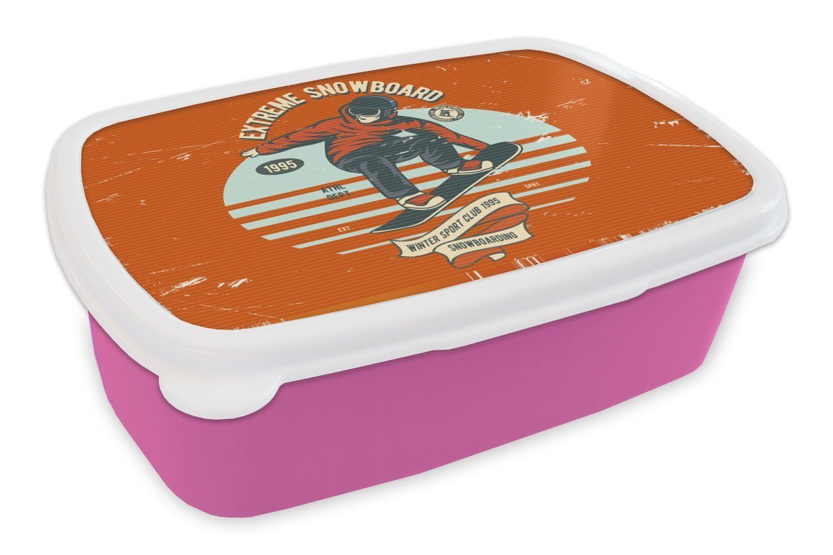 MuchoWow Lunchbox Snowboard - für rosa (2-tlg), Brotdose Brotbox Erwachsene, Kunststoff Kunststoff, Zitat - Vintage, - Mädchen, Snackbox, Mann Kinder