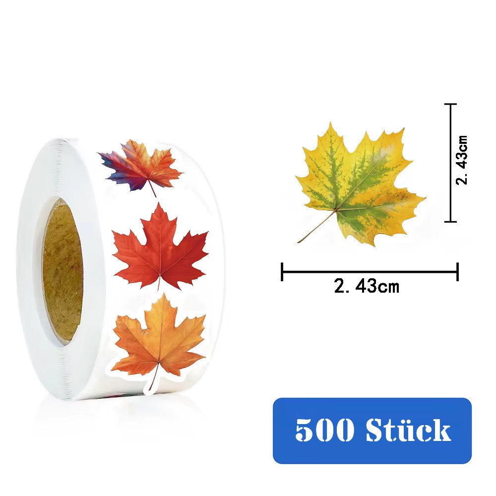 Ware aus aller Welt Sticker 500 Herbstblätter Sticker 2,43 x 2,43 cm – Ahornblätter Aufkleber, (500-tlg)