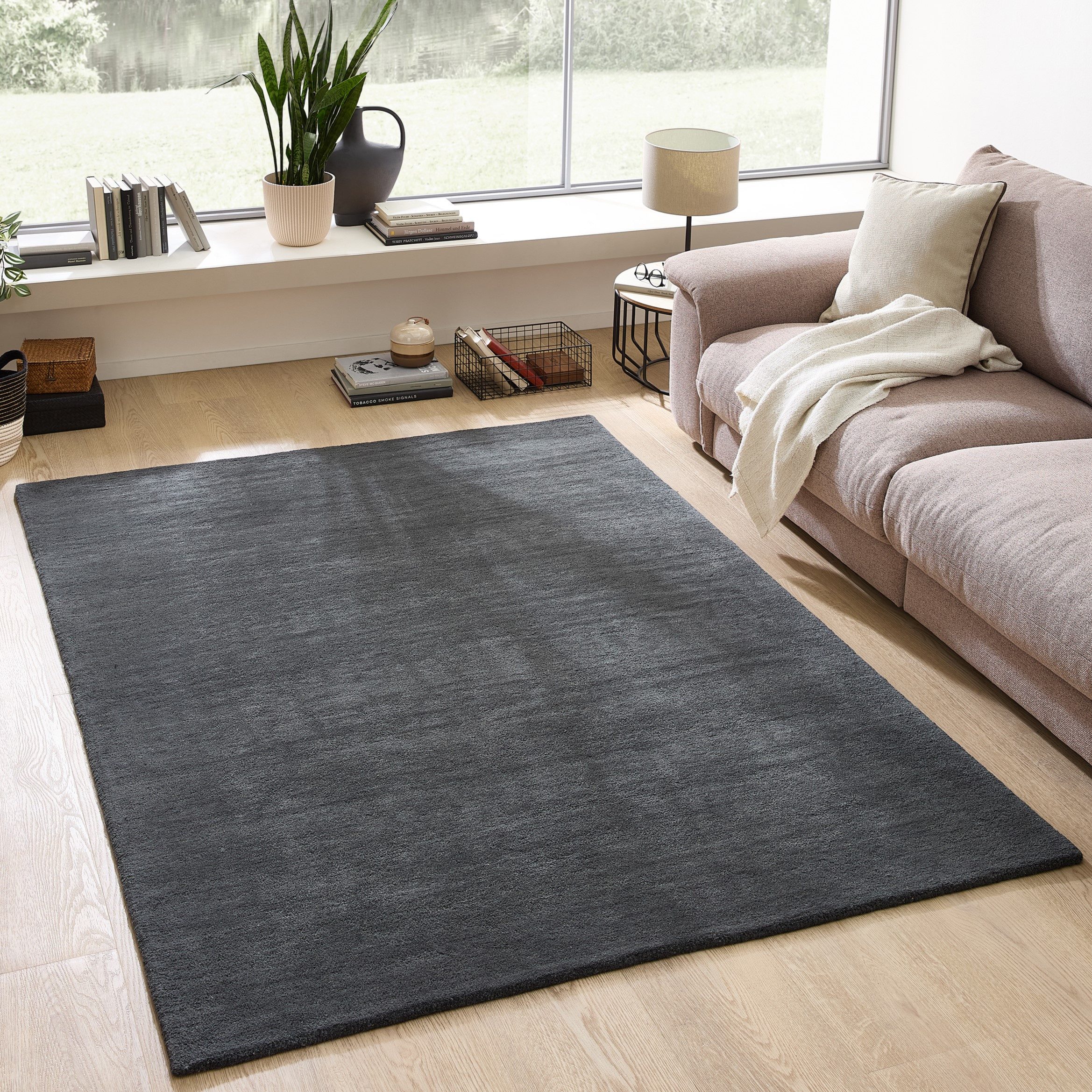my home Wollteppich Gabbo Natur, Handgefertigt, Teppich, reine Wolle, meliert, rechteckig, Höhe: 14 mm, reine Wolle, Uni, Wohnzimmer, Schlafzimmer, Esszimmer