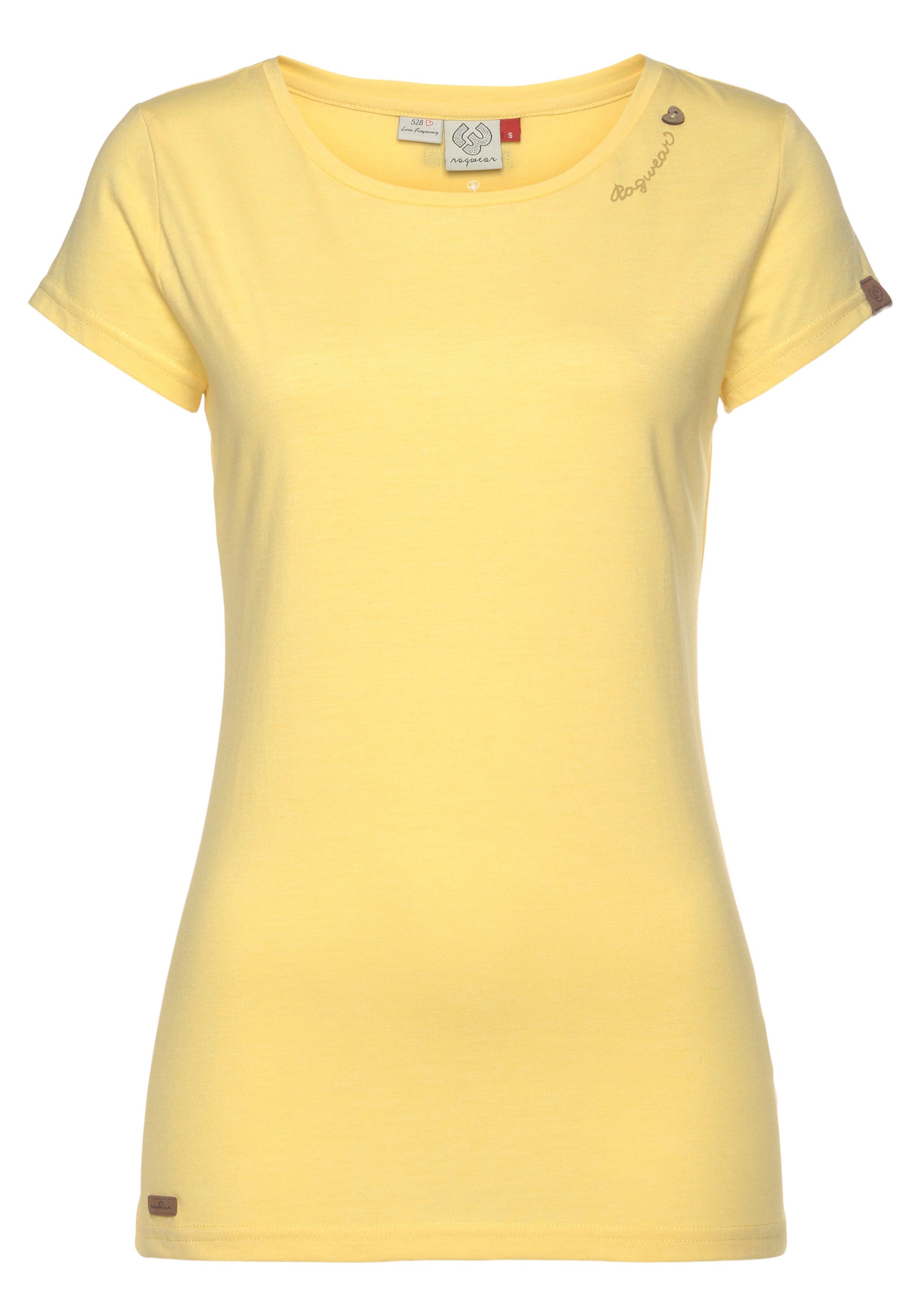 Logoschriftzug O Ragwear yellow natürlicher T-Shirt 6028 MINT Zierknopf-Applikation Holzoptik in mit und