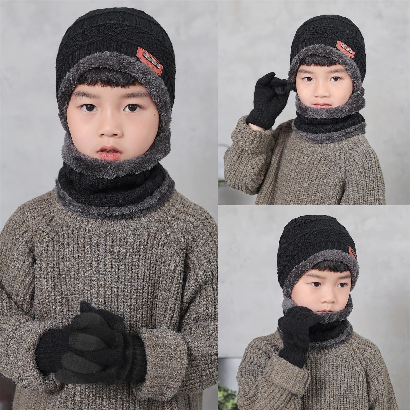 Cachito Mütze & Schal 3-in-1 Set Kinder Wintermütze Schal Handschuhe Weihnachtsgeschenk Set Winter-Wärmeset für Jungen und Mädchen