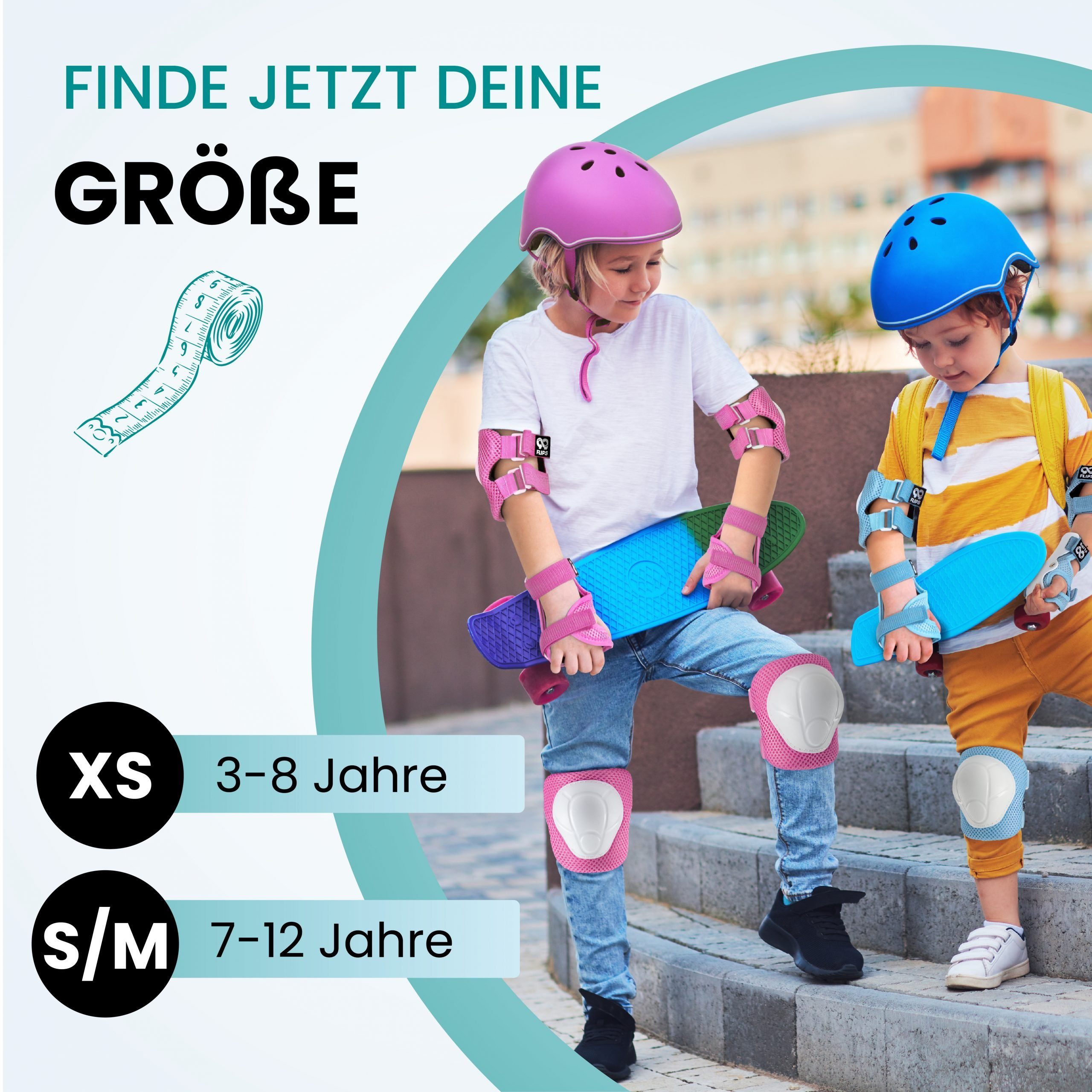 99FLIPS Protektoren-Set Schoner Inliner skates Kinder Set Skateboard Protektoren Schützer (Knieschoner Kinder Schutzausrüstung für Rollschuhe & Skateboard, 6-tl – Bild 5 von 5