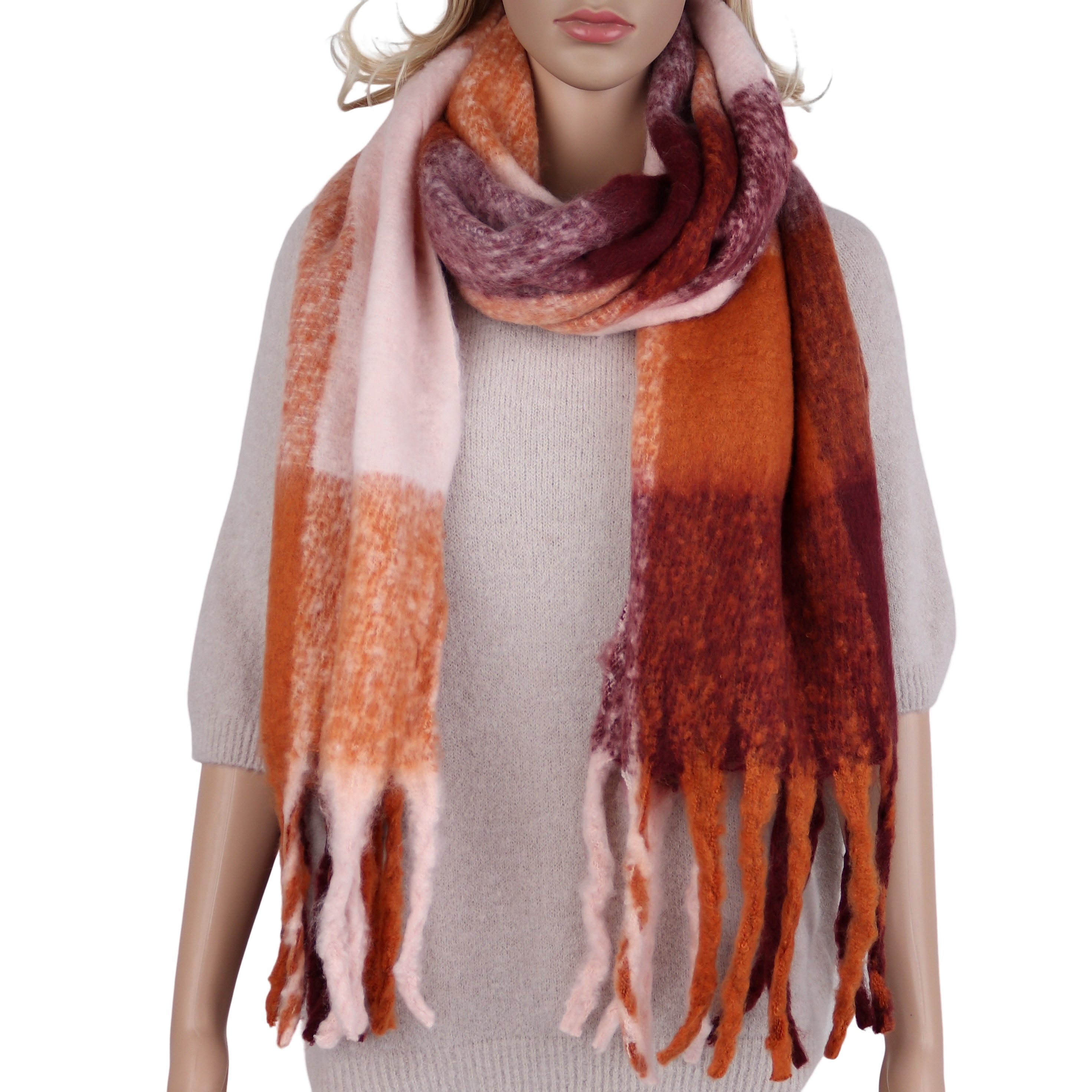 MIRROSI Modeschal weicher und warmer Schal Karomuster mit Fransen, 70x180cm günstig online kaufen