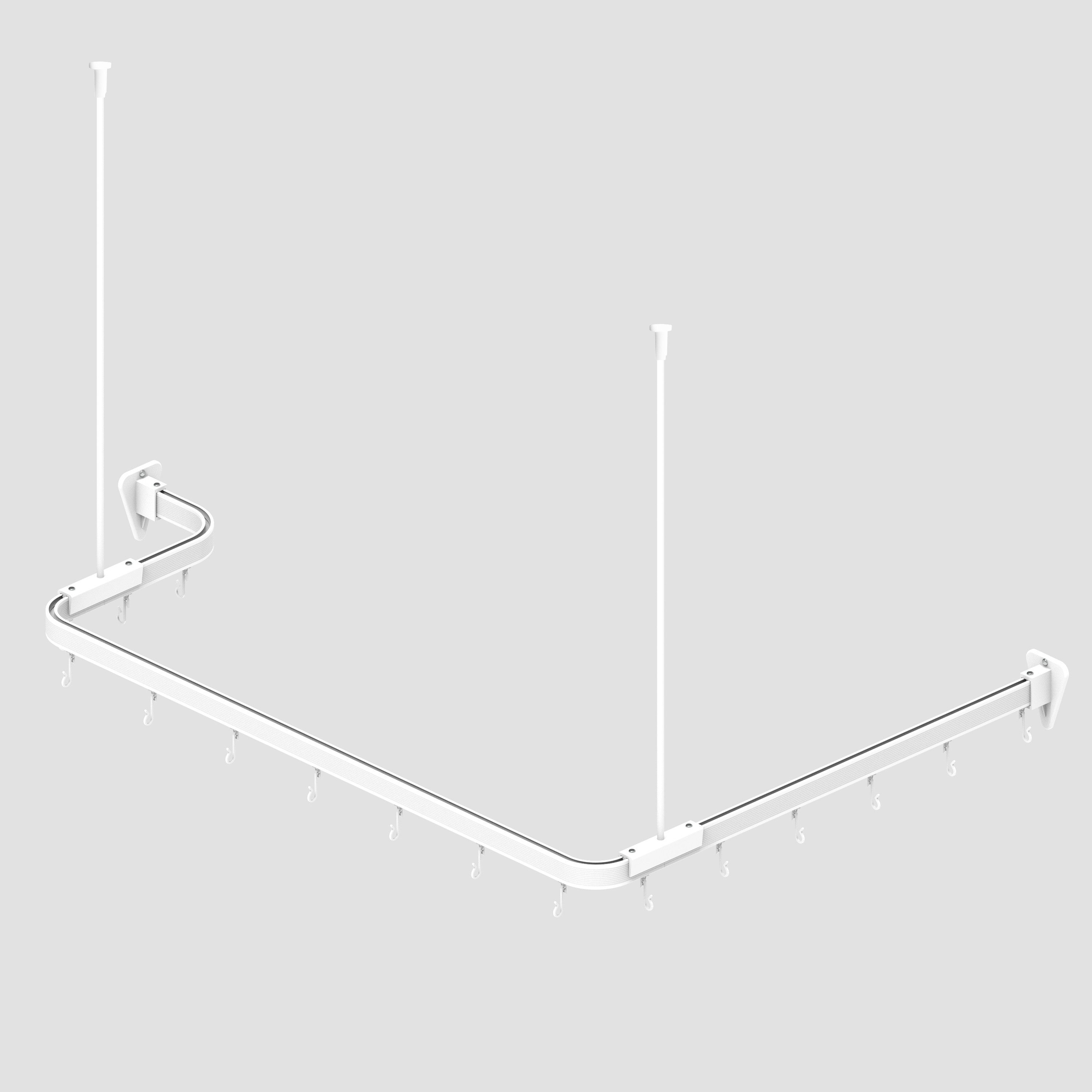 Euroshowers GmbH Duschvorhangstange Flexibel Weiß 300 cm, 1-läufig, Wand, Decke, Schrauben, Aluminium, Kann von Hand gebogen werden