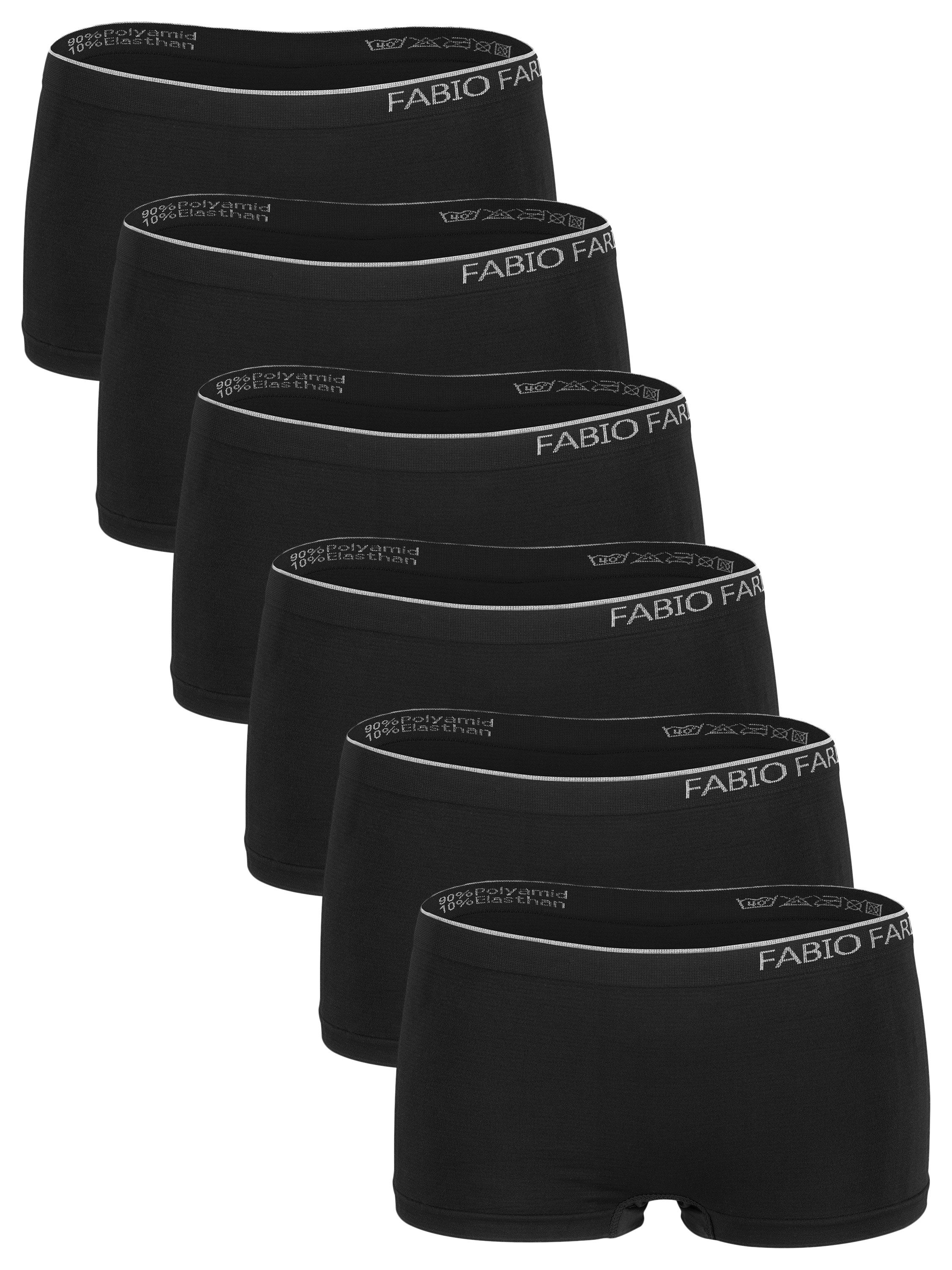 Fabio Farini Boxer Damen Unterhosen - Frauen nahtlose Boxershorts aus weicher Microfaser (Packung, 6-St) im sportlichen Look mit Logo an der Seite