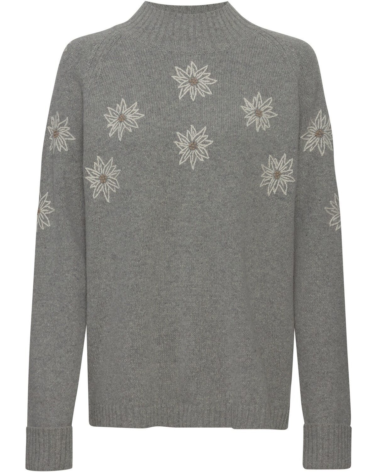 Luis Steindl Strickpullover Stehkragenpullover mit Edelweiß-Stickerei