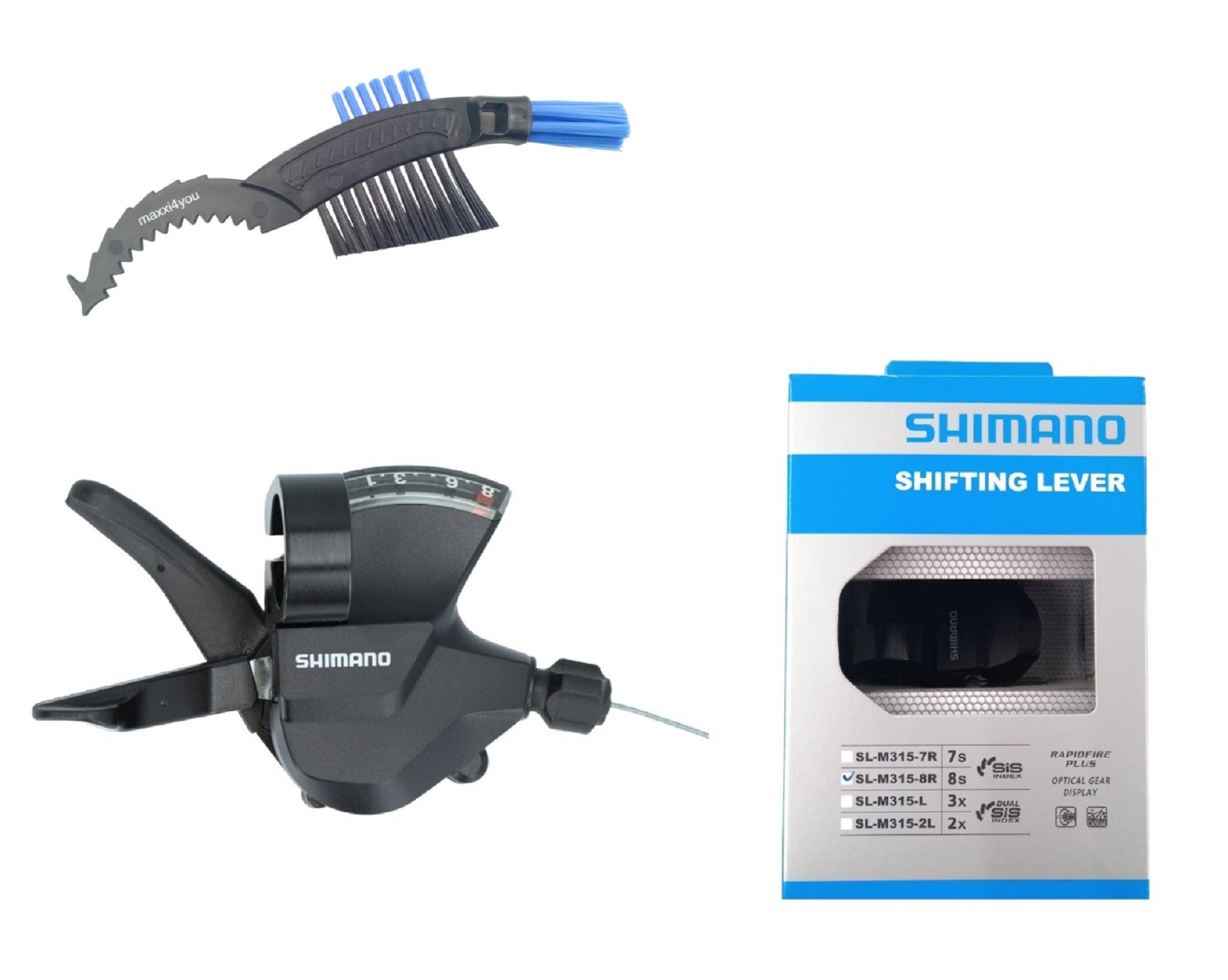 maxxi4you Schalthebel Shimano Schalthebel SL-M315 8-Fach in Schwarz inkl. Kettenbürste