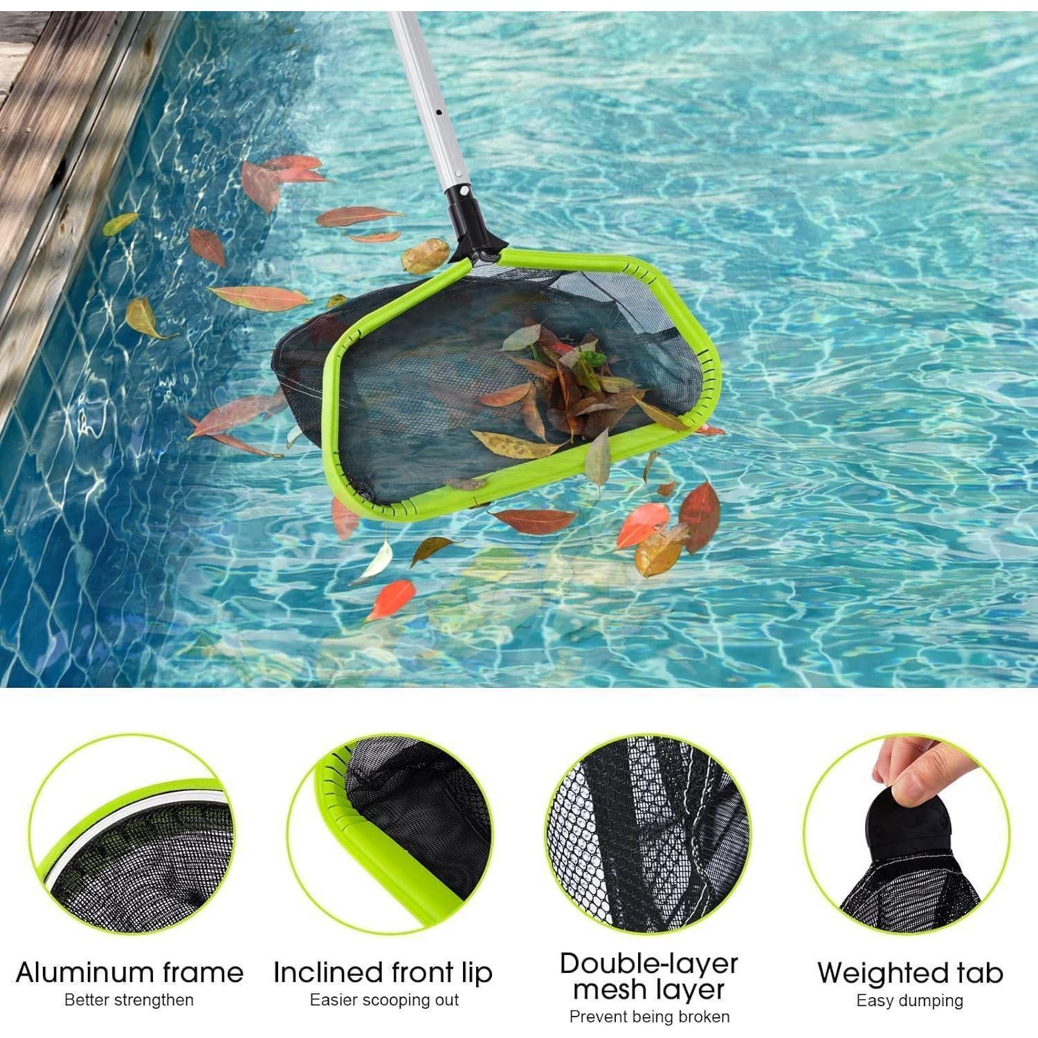 LuxusKollektion Fischentschupper Poolkescher Metall Bodenkescher doppelt tiefes Aluminiumrahmen Grün