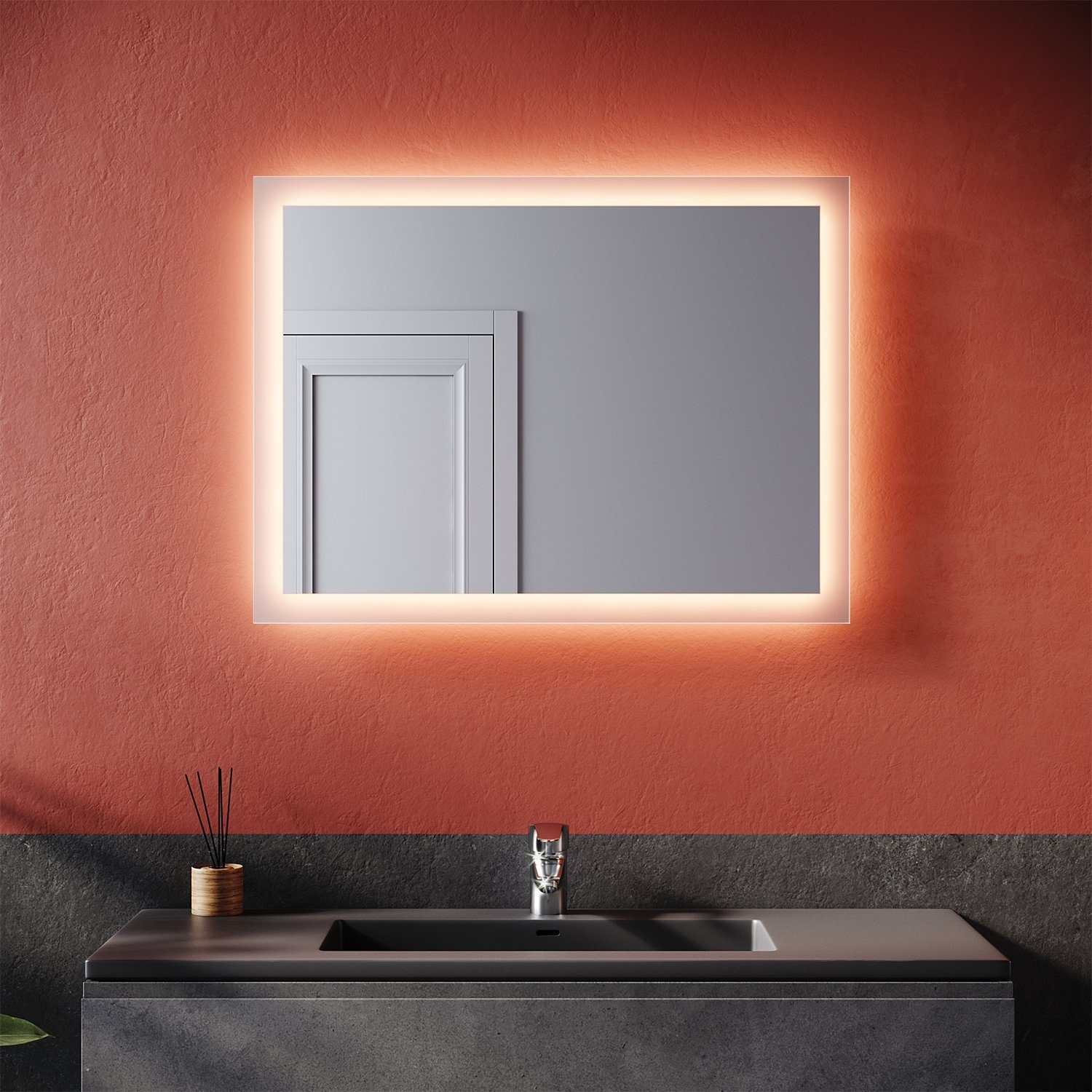 SONNI Badspiegel Badspiegel mit LED-Beleuchtung 80×60 cm, Badezimmerspiegel Wandspiegel | Badspiegel