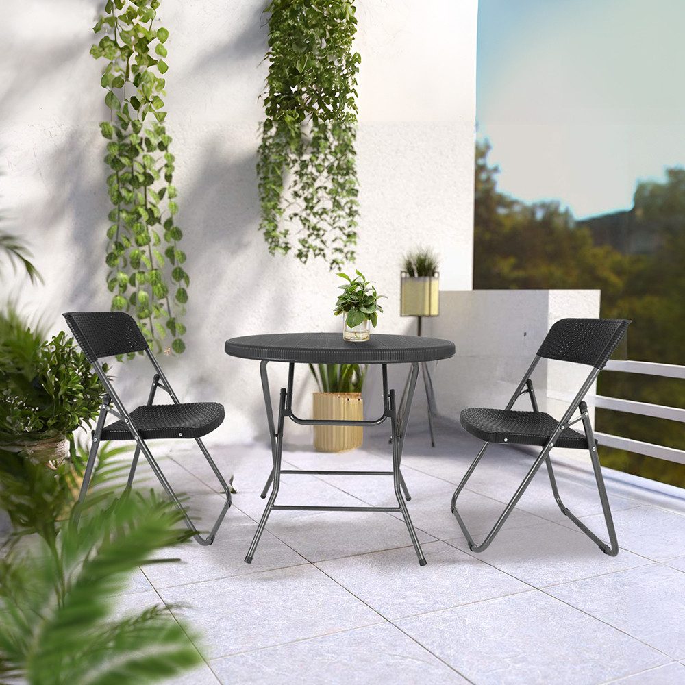 Sekey Balkonset Balkonmöbel Set 2 Personen Platzsparend Balkonset aus Polyrattan, (3-tlg), Gartentisch und 2 Gartenstuhl Klappbar Gartenmöbel für Balkon Terrasse