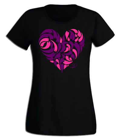 G-graphics T-Shirt Damen T-Shirt - Herz Pink-Purple-Collection, mit trendigem Frontprint, Slim-fit, Aufdruck auf der Vorderseite, Print/Motiv, für jung & alt