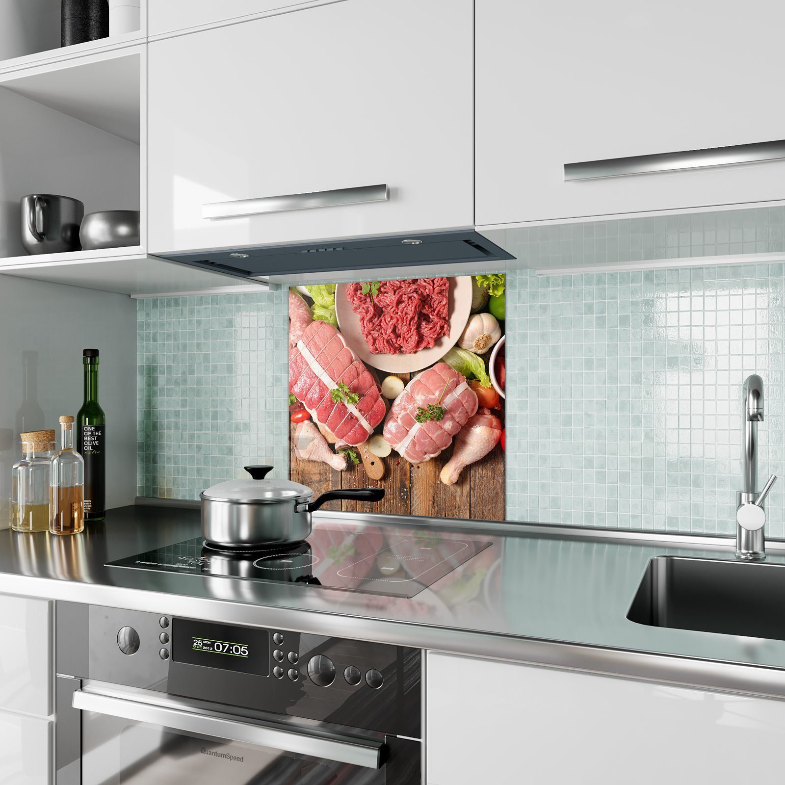 Spritzschutz Küchenrückwand mit Motiv Glas Primedeco Küchenrückwand Rohe Fleischvariation