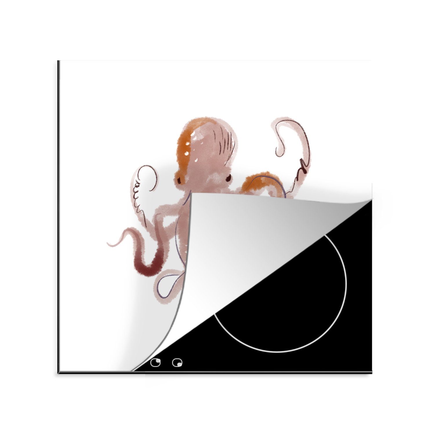cm, Zeichnung, Vinyl, Oktopus Ceranfeldabdeckung, für Aquarell MuchoWow - Meer Herdblende-/Abdeckplatte Arbeitsplatte tlg), küche - (1 - 78x78