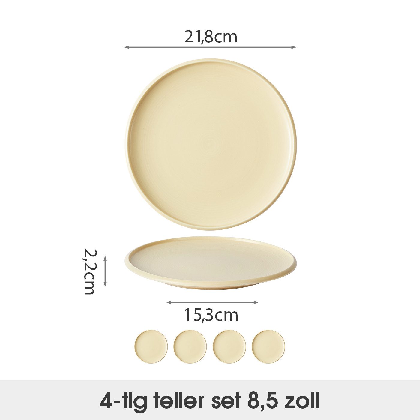JIWOO Speiseteller 4er Ø21,8cm, Frühstücksteller Pastateller Teller Brotteller Plate, (4 St), Hochwertiges Tellerset Orange Mikrowellenofen Spülmaschine Ø 21,8cm