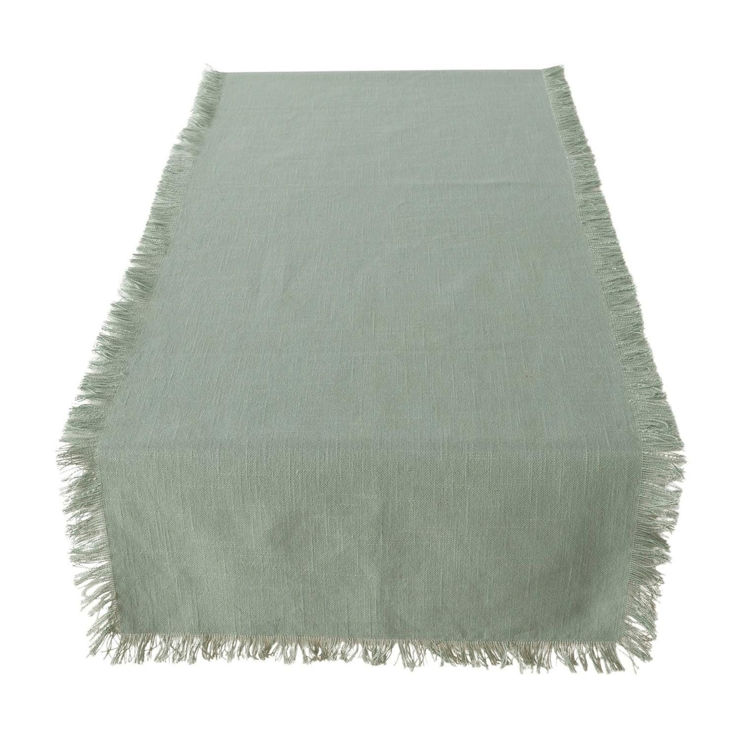 BOLTZE GRUPPE GmbH Tischläufer LENEA, B 40 cm, L 140 cm, Grün, in Leinenoptik, (1-tlg), Baumwolle, mit Fransen