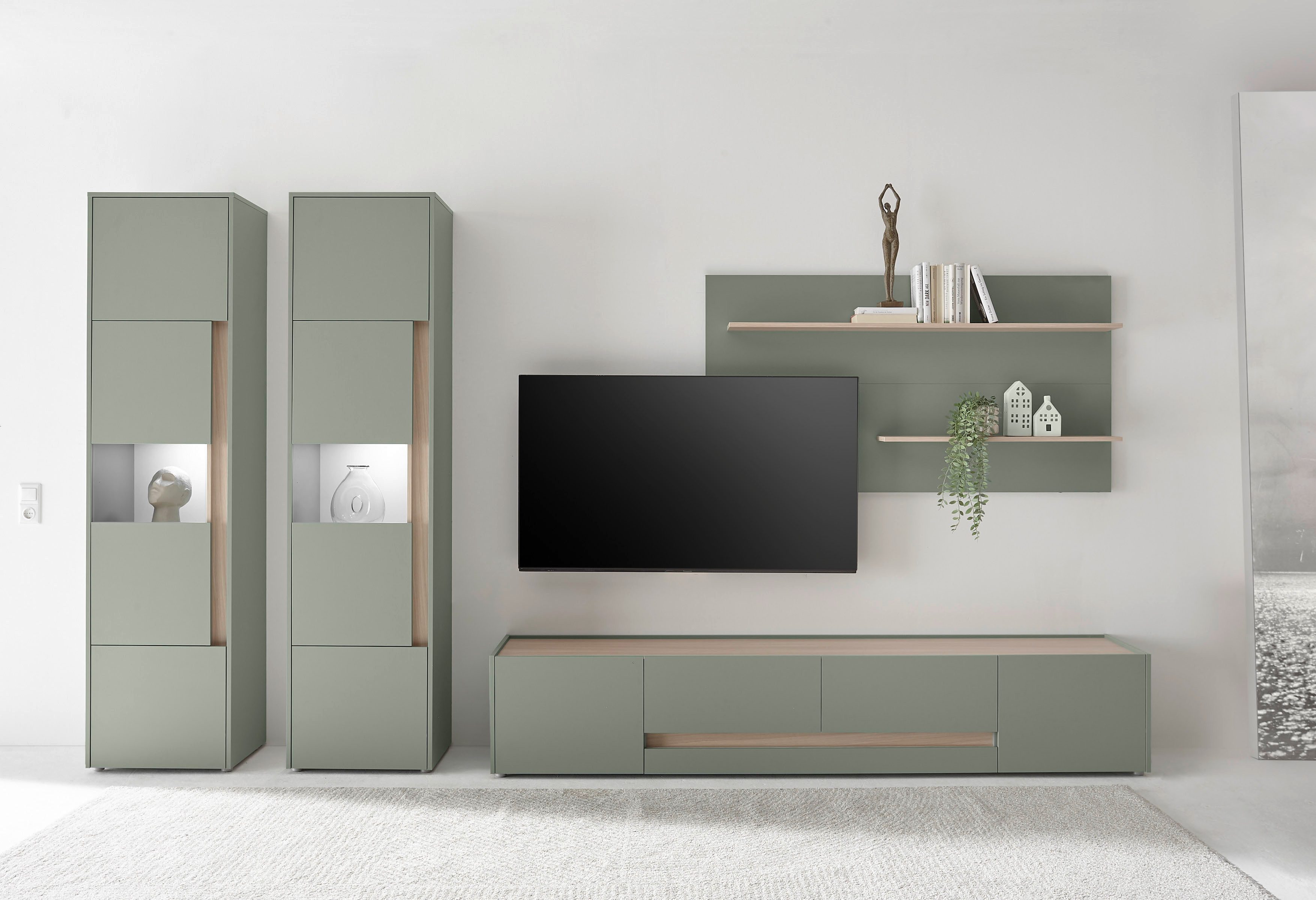 INOSIGN Wohnwand City/Giron, moderne Anbauwand, Komplettset in vielen Farben verfügbar, (Set, 4-St), enthält zwei Vitrinen, ein Lowboard & ein Wandboard