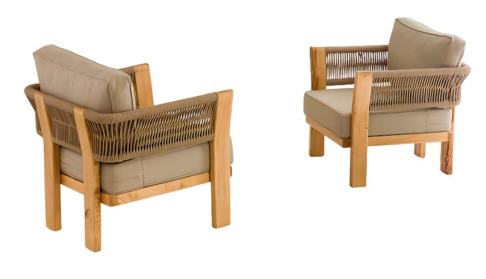 Xlmoebel Gartensessel Beiger Holz/Textil Sessel mit modernem Design und hoher Bequemlichkeit (2-St., 2x Sessel), Made in Europa