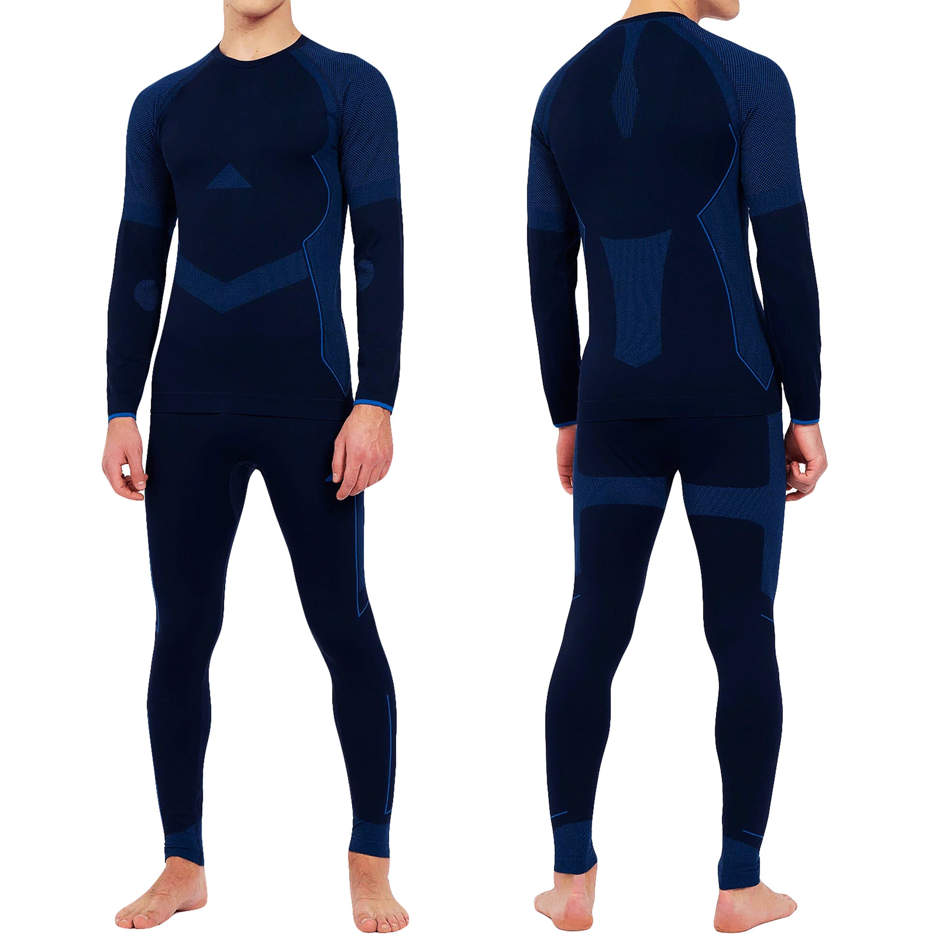 Langarm Hemd Schnelltrocknend (1-St., Funktioswäsche Unterwäsche Atmungsaktiv Ski & Thermo Lange Thermohose) TEXEMP Unterhose & Thermounterhose Thermohemd Blau Set