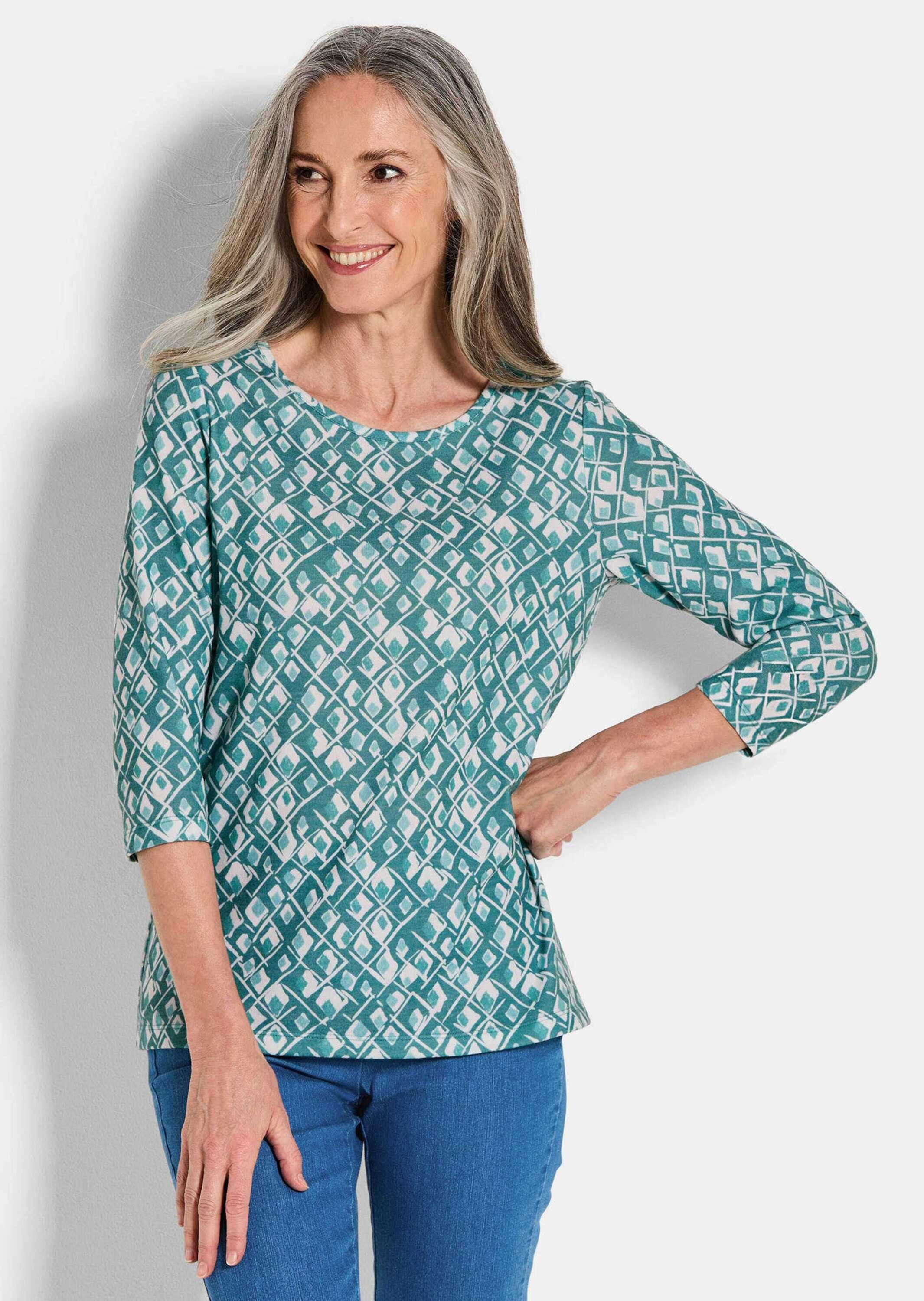 GOLDNER Print-Shirt Halbarm Viskoseshirt im Allover-Design Weiches Druckshi günstig online kaufen