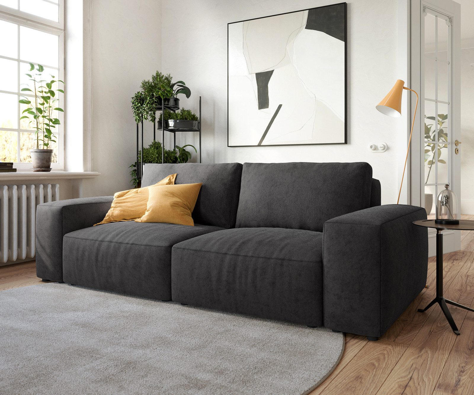 DELIFE Big-Sofa Lanzo, Mikrofaser Schwarz 230x95 cm