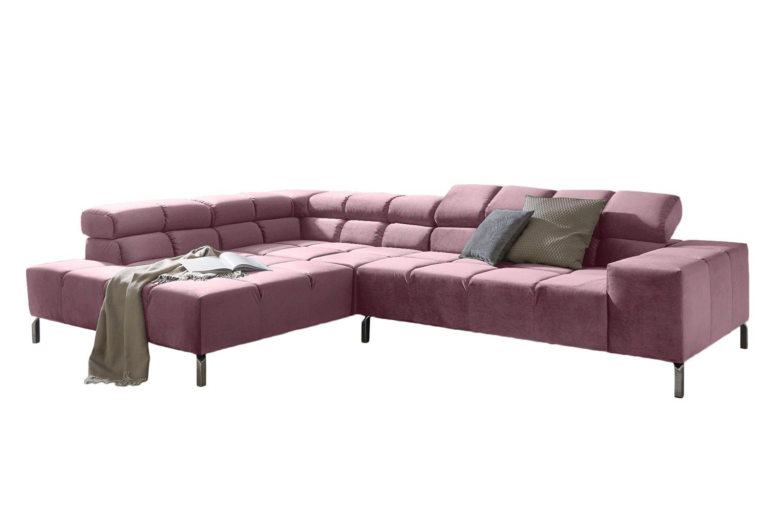 rosa versch. KAWOLA versch. Ecksofa Velvet Sofa NELSON, Ausführungen und Farben