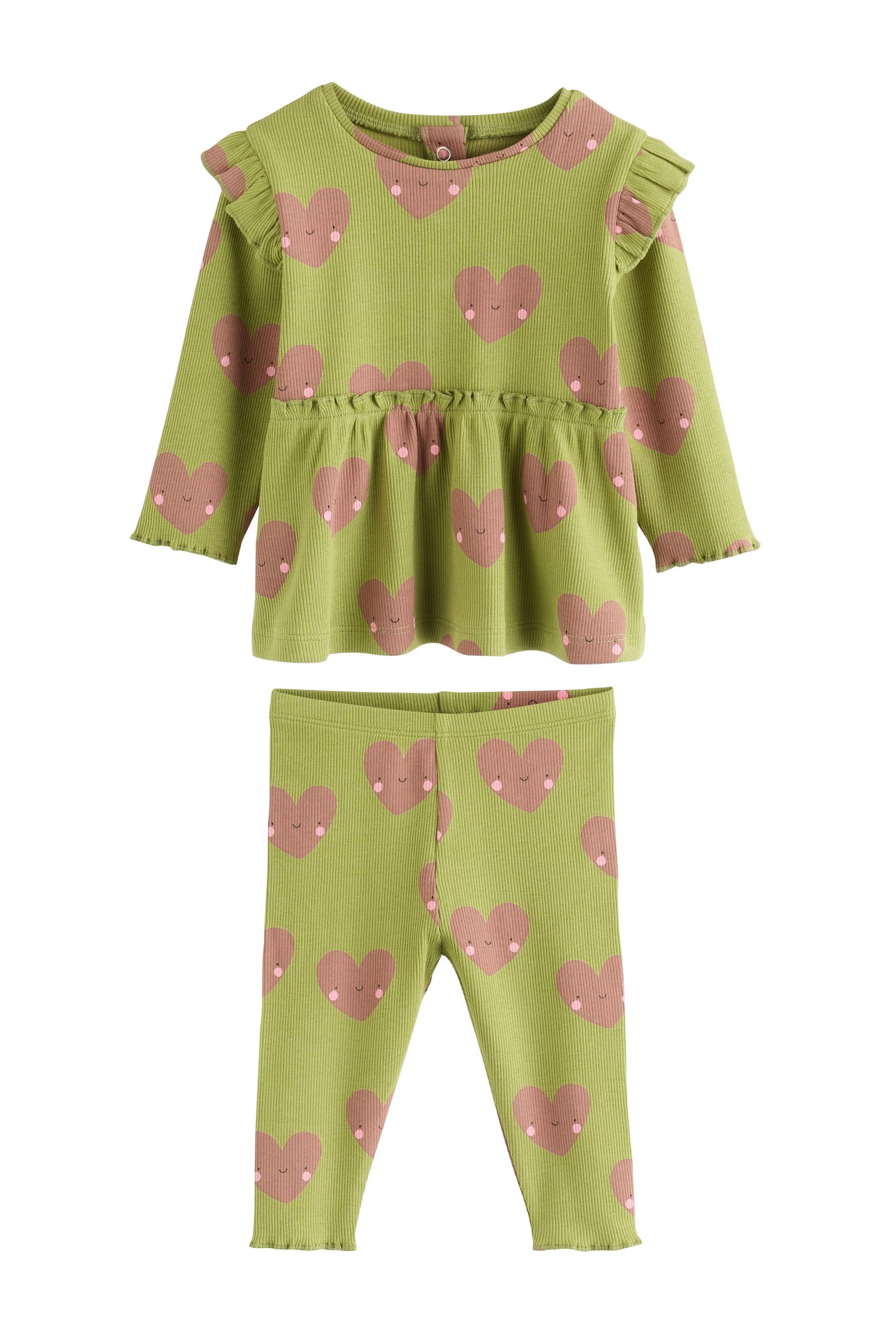 Next Langarmshirt & Leggings Baby Langarmoberteil mit Rüschen und Leggings (2-tlg)