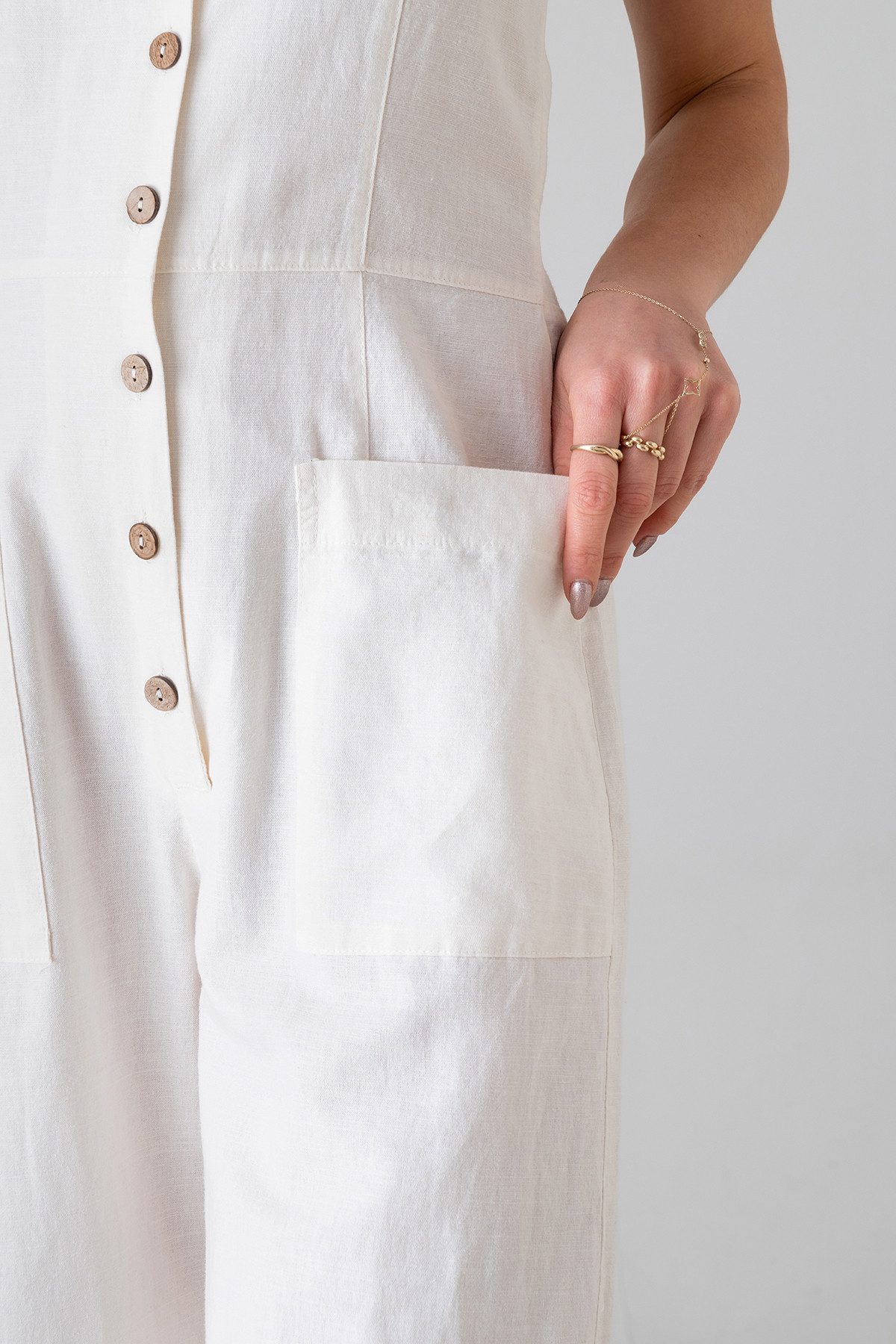 WENOR Overall Women's Jumpsuit Linen-Viscose with Buttons & Neck Tie Natural Fiber, Airy Summer Design