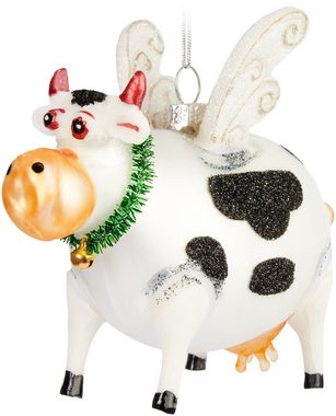 BRUBAKER Weihnachtsbaumkugel Fliegende Kuh Weihnachtskugel - Handbemalter Christbaumschmuck Lustig (1 St), Glas Christbaumkugel Weihnachtsdeko Figur
