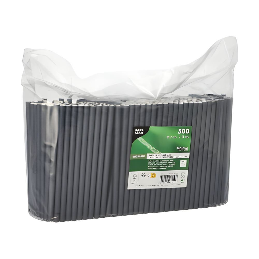 PAPSTAR Trinkhalme Cocktail Trinkhalme, Papier Ø 7 mm, 15 cm schwarz 500 Stk