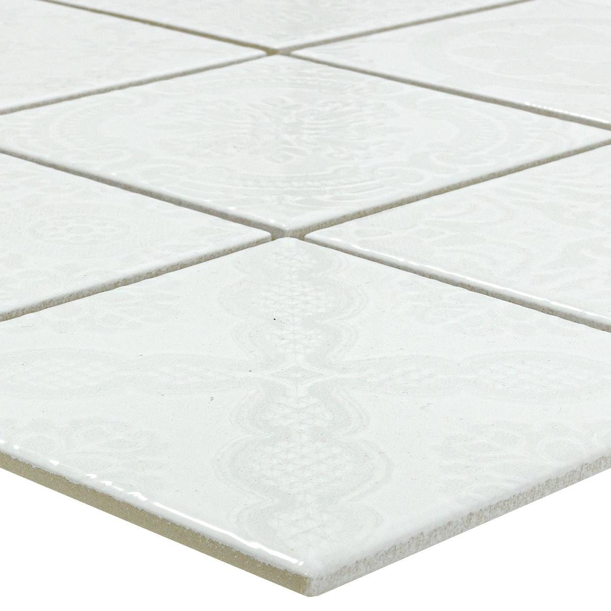 Mosafil Mosaikfliesen Keramik Mosaik Fliesen Rivabella Relief Weiss, Keramik-Steinzeug 29.700x29.700, weiß, Verlegefertig auf ein Netz geklebt - Frostsicher - Wasserfest