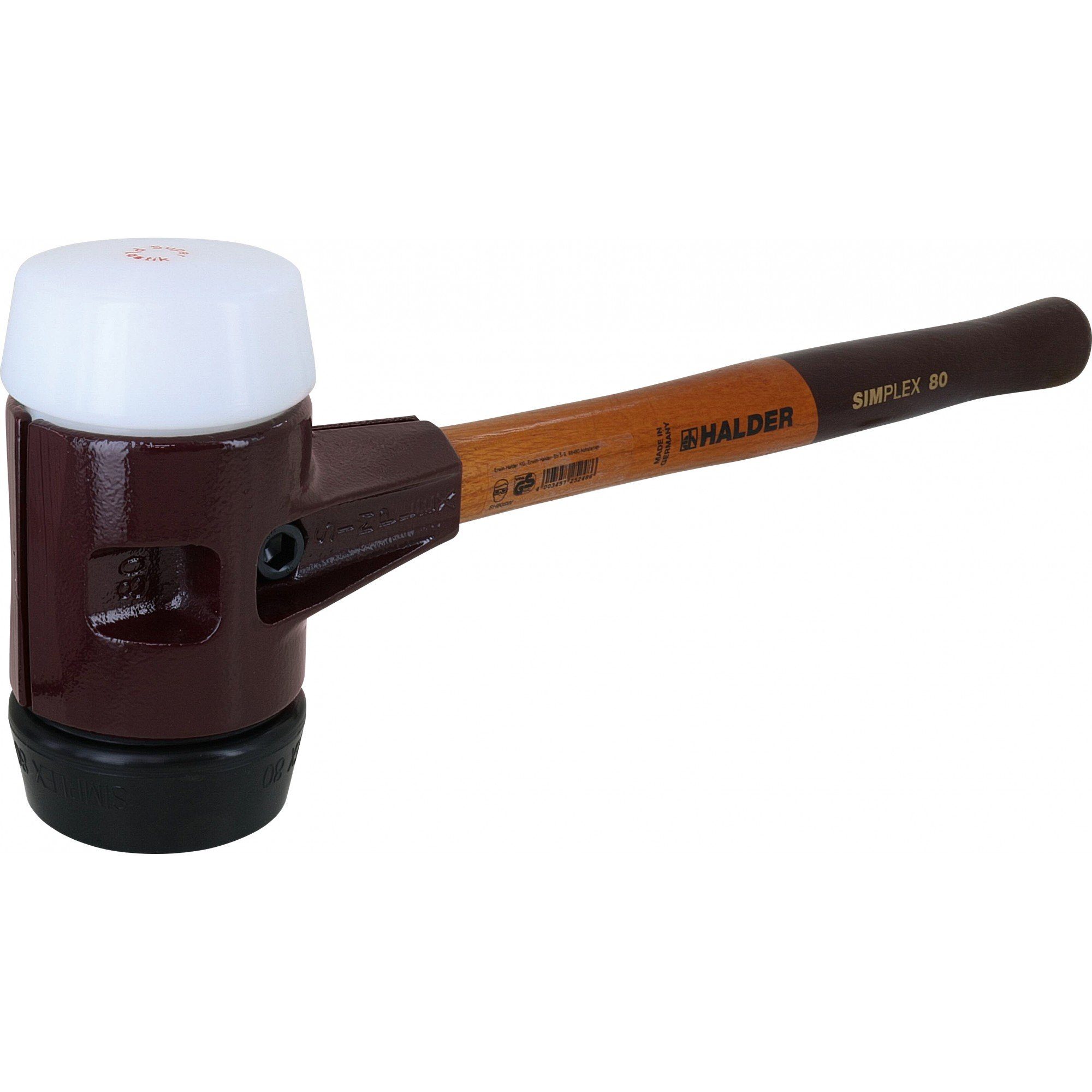 HALDER Hammer Simplex-Schonhammer, 80 mm, Gummi schwarz, Plastik