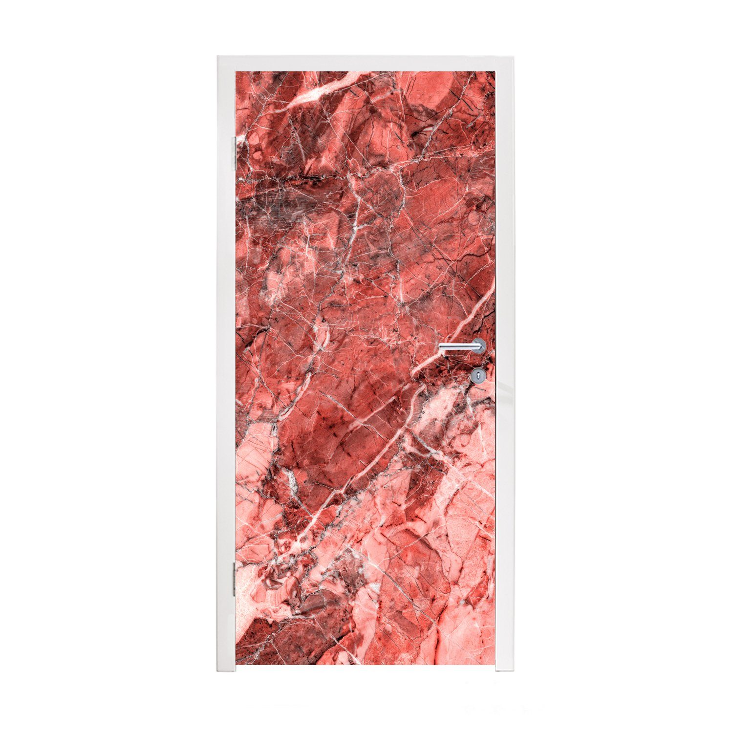 Rosa Matt, - bedruckt, - Rot, cm Tür, St), für - Türaufkleber, Kristall Türtapete (1 75x205 Fototapete Granit MuchoWow