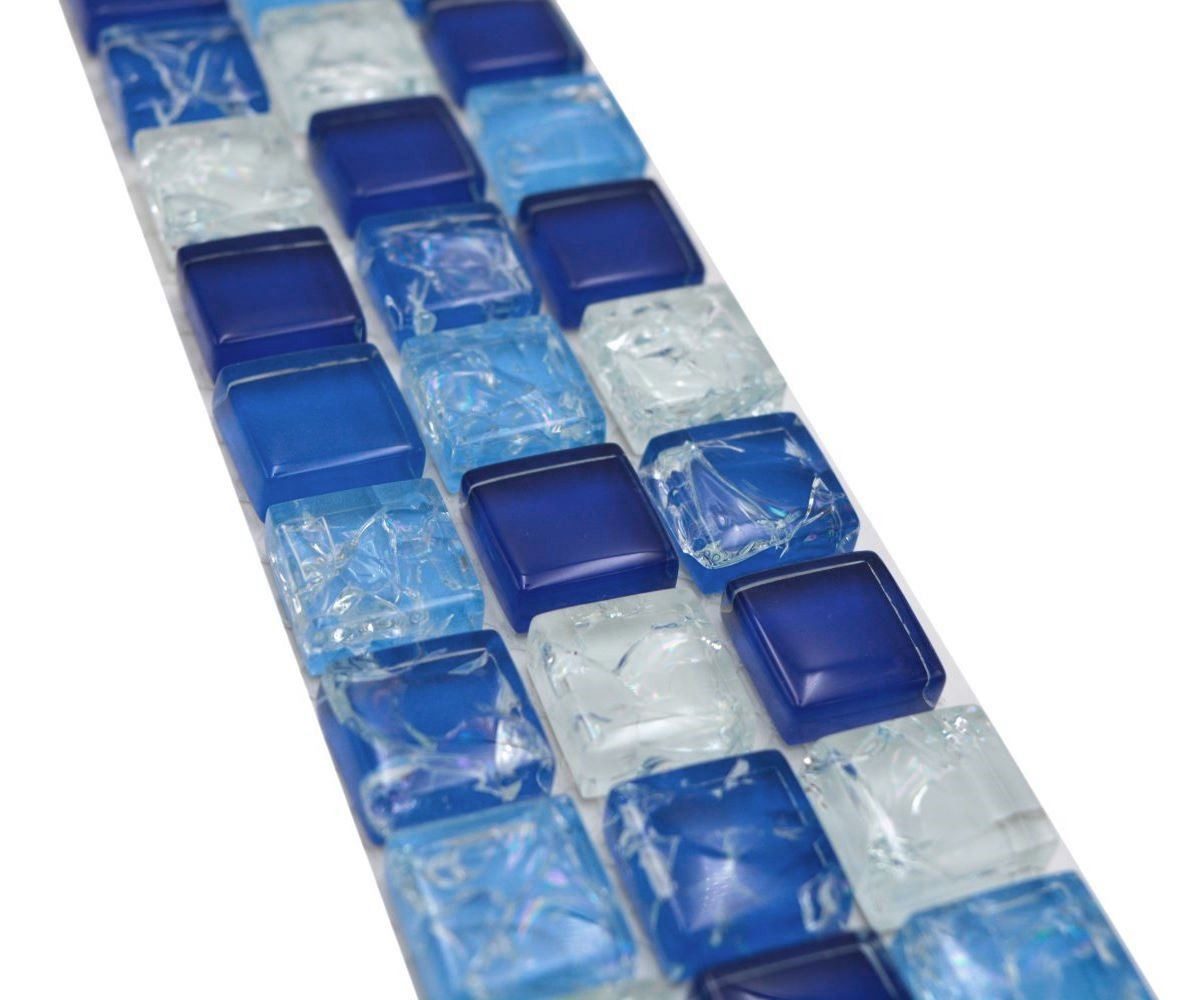 Mosani Fliesen-Bordüre Mosaik Borde Bordüre Glasmosaik bebrochen mix weiss blau