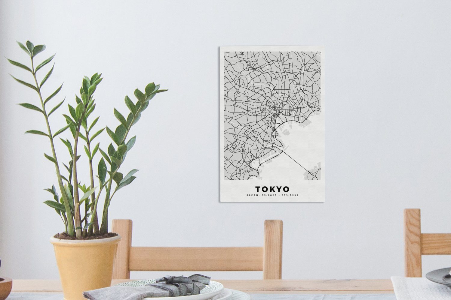 OneMillionCanvasses® Leinwandbild Tokio - cm St), Karte, inkl. 20x30 Zackenaufhänger, Leinwandbild - fertig Gemälde, und - (1 bespannt Schwarz weiß Stadtplan