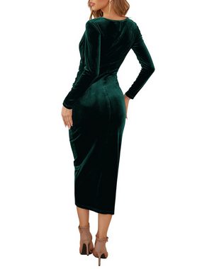 ZWY Satinkleid Elegantes Damen-Abendkleid mit V-Ausschnitt,kleid dunkelgrün (Größe: M-XL) ( Partykleid Lange Ärmel Wickelkleid Festlich Kleid Maxikleid Kleid)