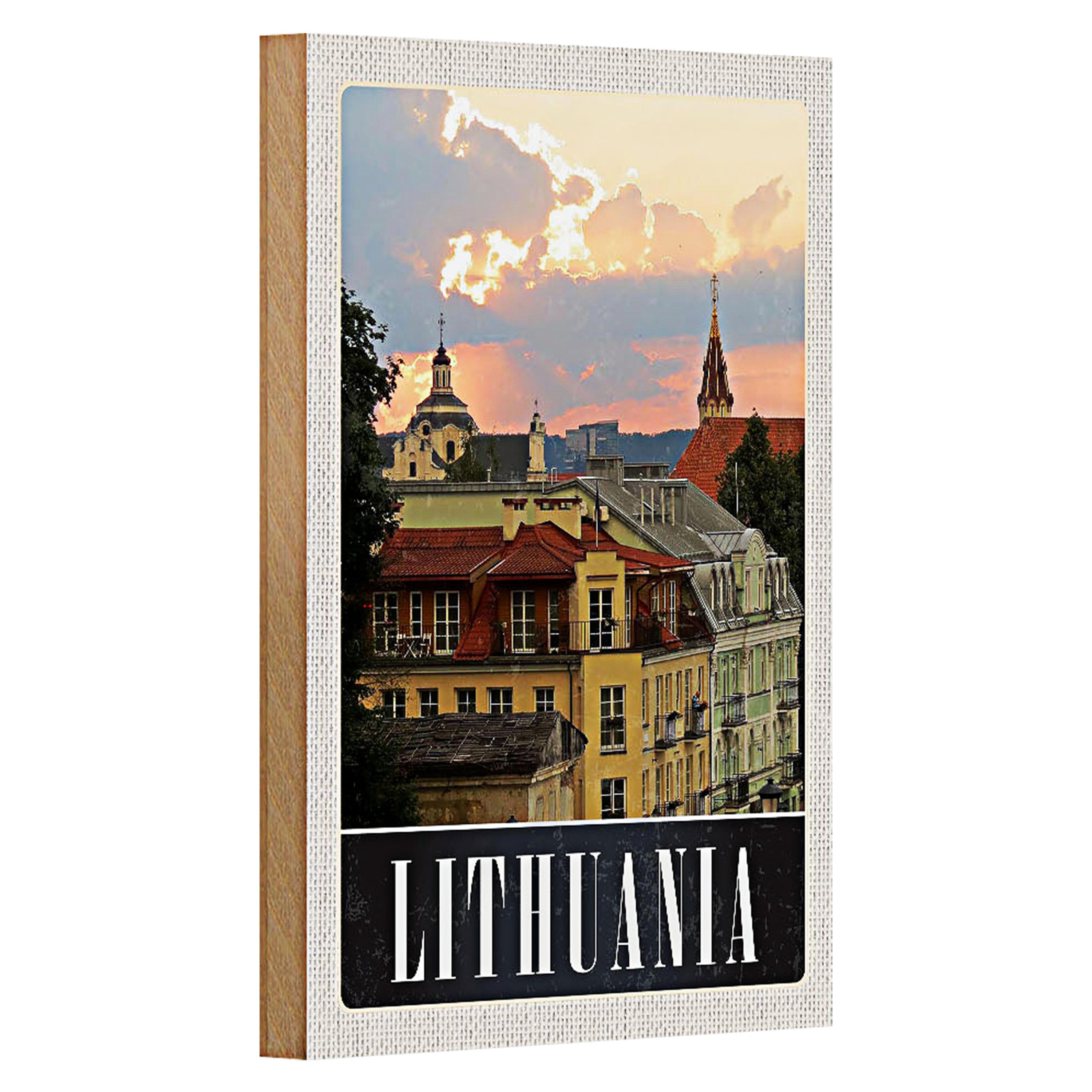 Roomando Holzbild Reise 12x18cm Litauen Mittelalter Gebäude Gemälde