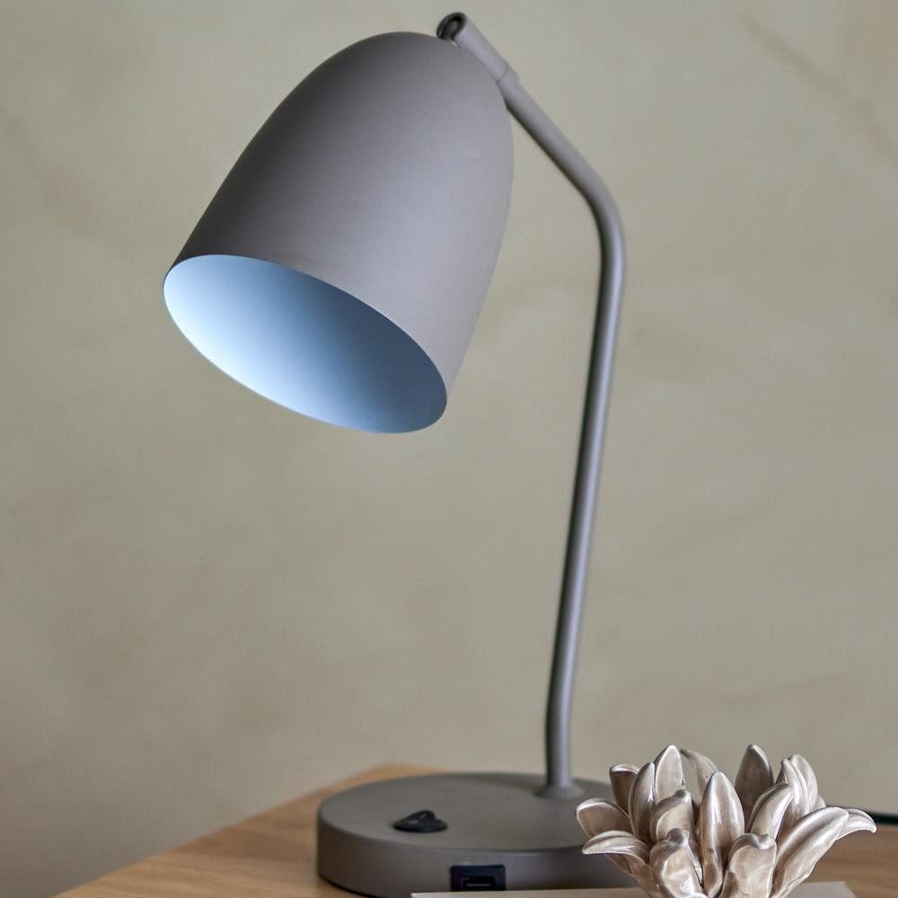 Bloomingville Nachttischlampe Lemar Tischlampe, Grau, Metall, L26xH37xW15 cm, LED wechselbar, Arbeitsleuchte, Leselicht, Schreibtischdeko, Minimalistisch