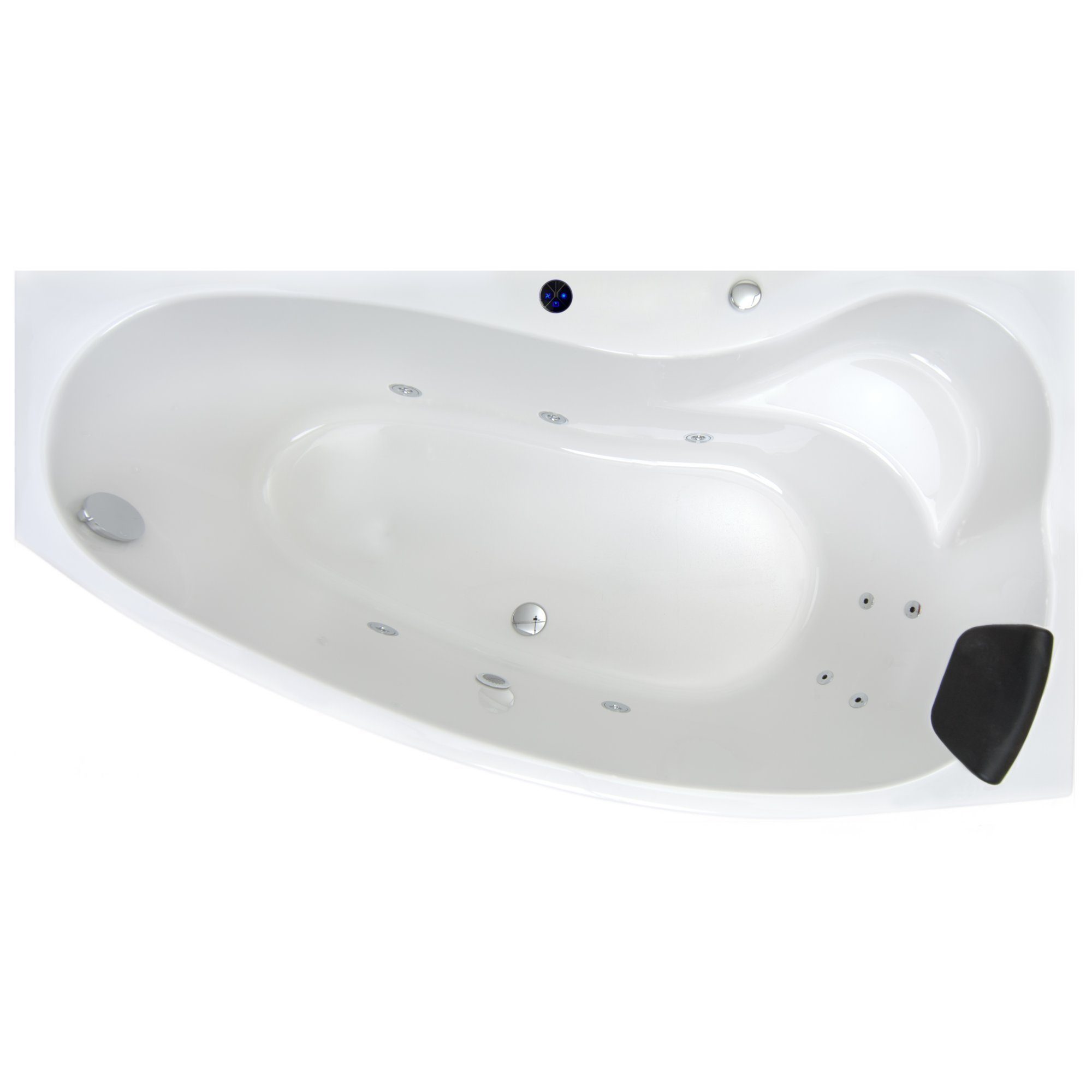 Basera® Whirlpool-Badewanne BASIC Indoor Eck-Whirlpool Badewanne Formentera Rechts 160 x 90 cm, (Komplett-Set), mit 9 Massagedüsen, LED