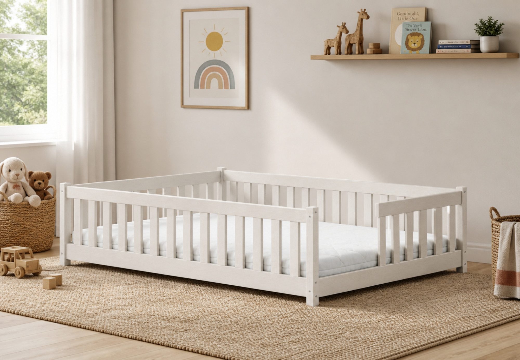 Kinderbett Bodenbett mit Rausfallschutz & Lattenrost Montessori Betten Kinder