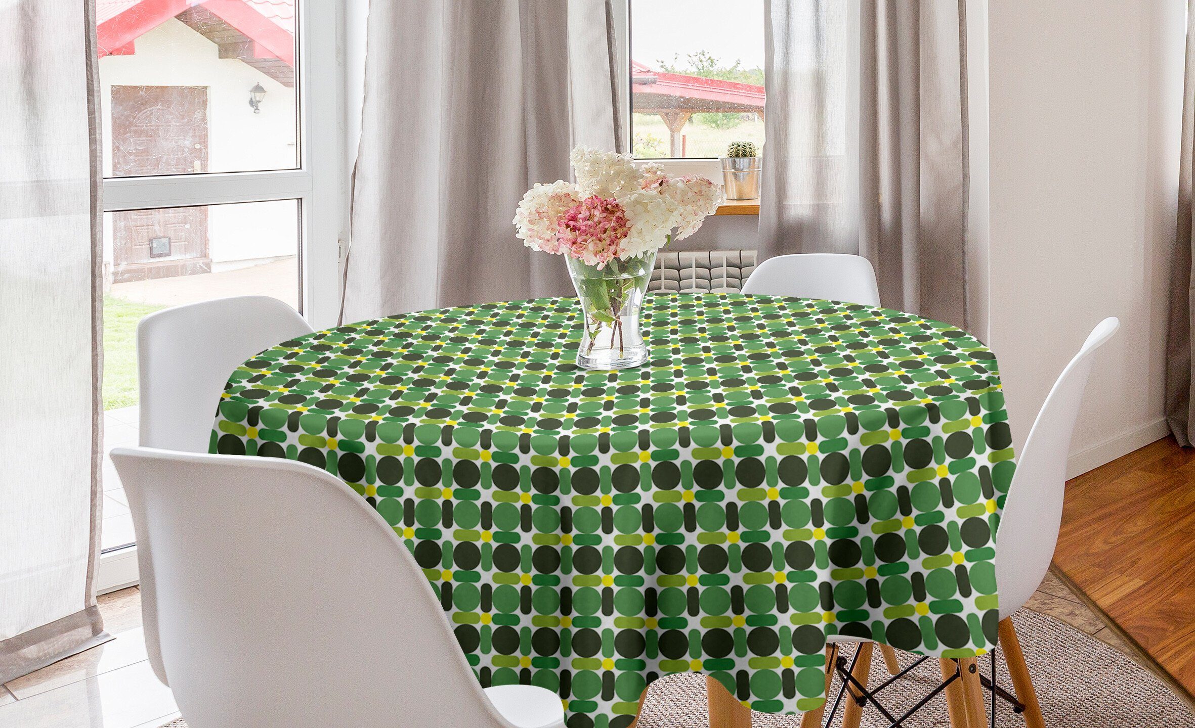 Abakuhaus Tischdecke Kreis Tischdecke Abdeckung für Esszimmer Küche Dekoration, Gelb und Grün grafische Kreise